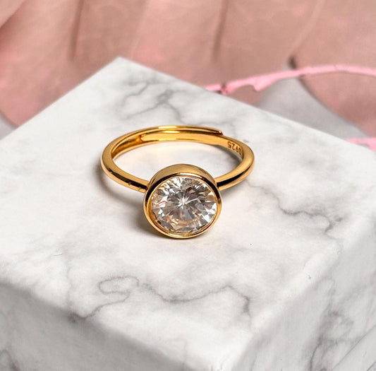 Moissanite Statement Ring  Verlobungsring 925 Silber goldfarben, größenverstellbar