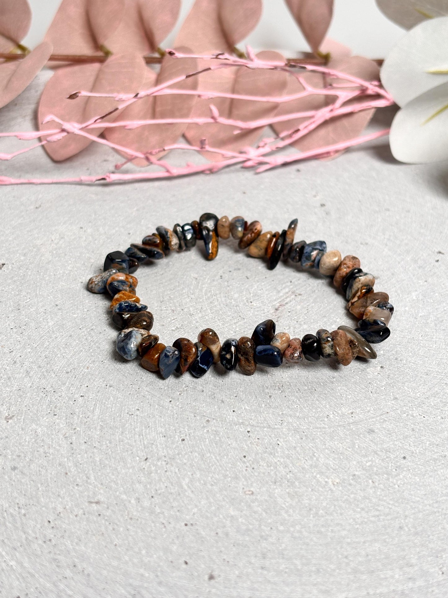 Pietersit Armband elastisch, Splitterarmband 6mm, Edelstein Schmuck 17,5cm, Naturstein Armband handgefertigt