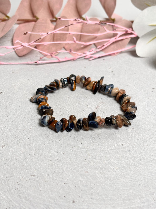 Pietersit Armband elastisch, Splitterarmband 6mm, Edelstein Schmuck 17,5cm, Naturstein Armband handgefertigt