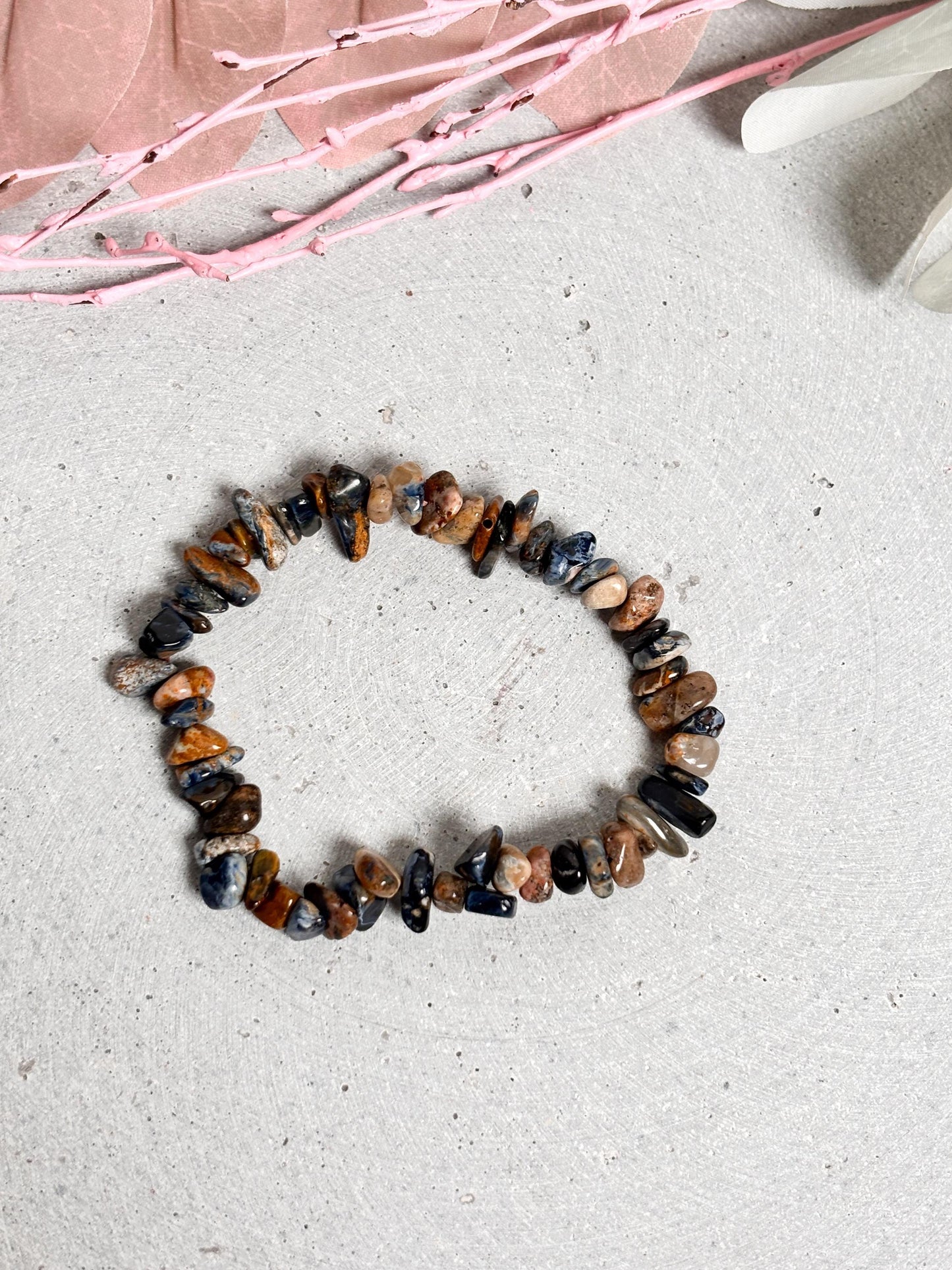 Pietersit Armband elastisch, Splitterarmband 6mm, Edelstein Schmuck 17,5cm, Naturstein Armband handgefertigt