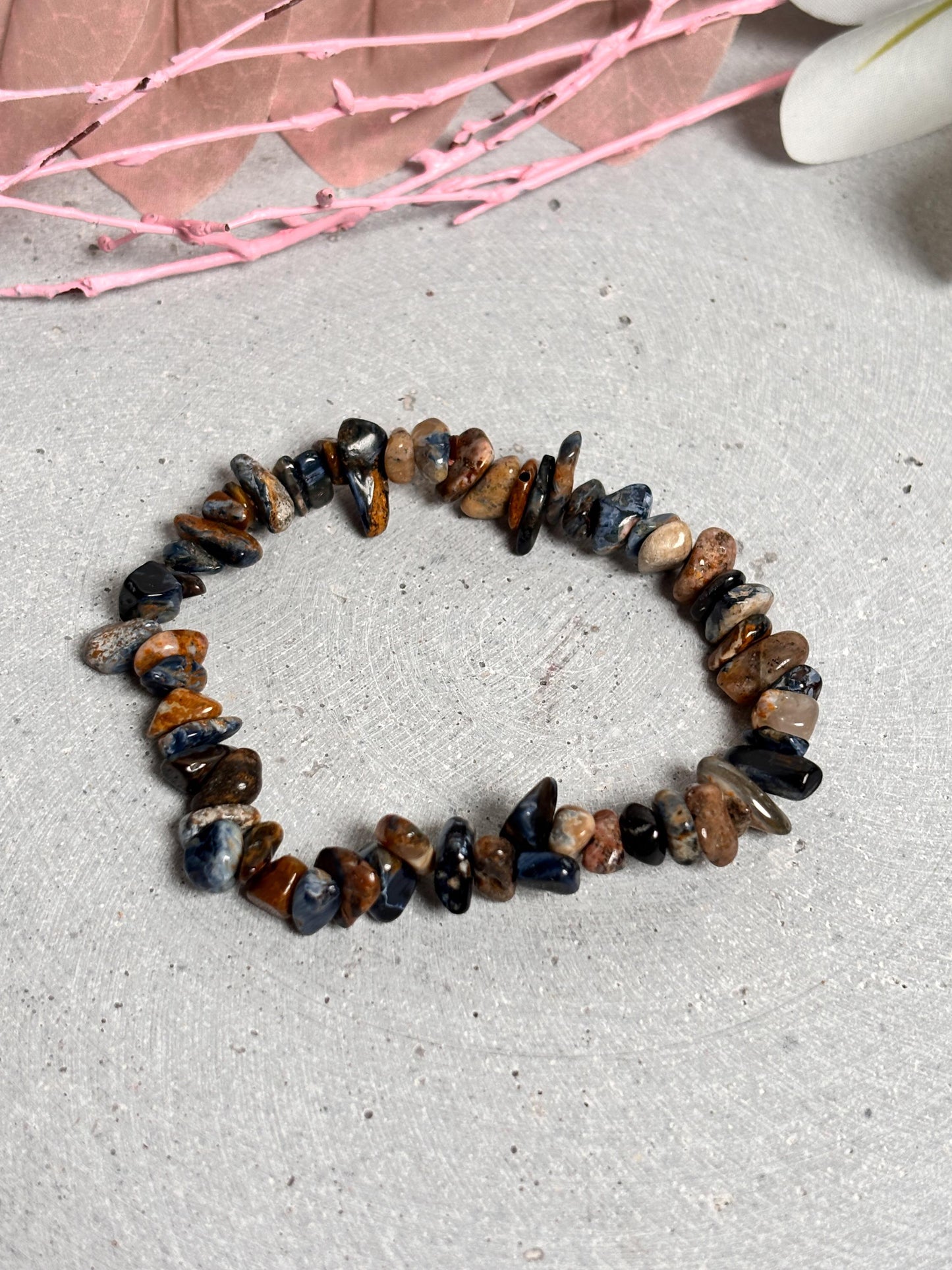 Pietersit Armband elastisch, Splitterarmband 6mm, Edelstein Schmuck 17,5cm, Naturstein Armband handgefertigt
