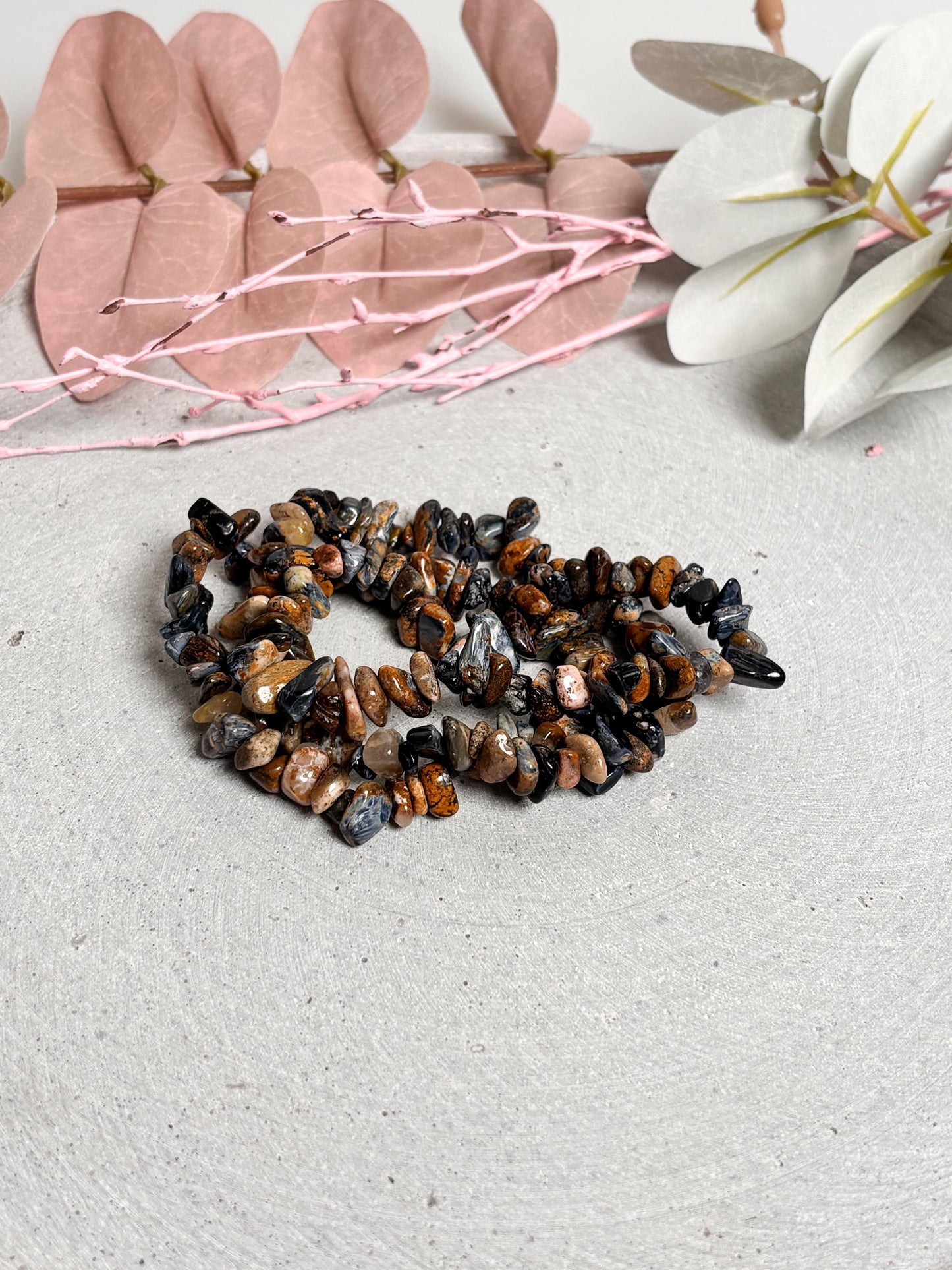 Pietersit Armband elastisch, Splitterarmband 6mm, Edelstein Schmuck 17,5cm, Naturstein Armband handgefertigt