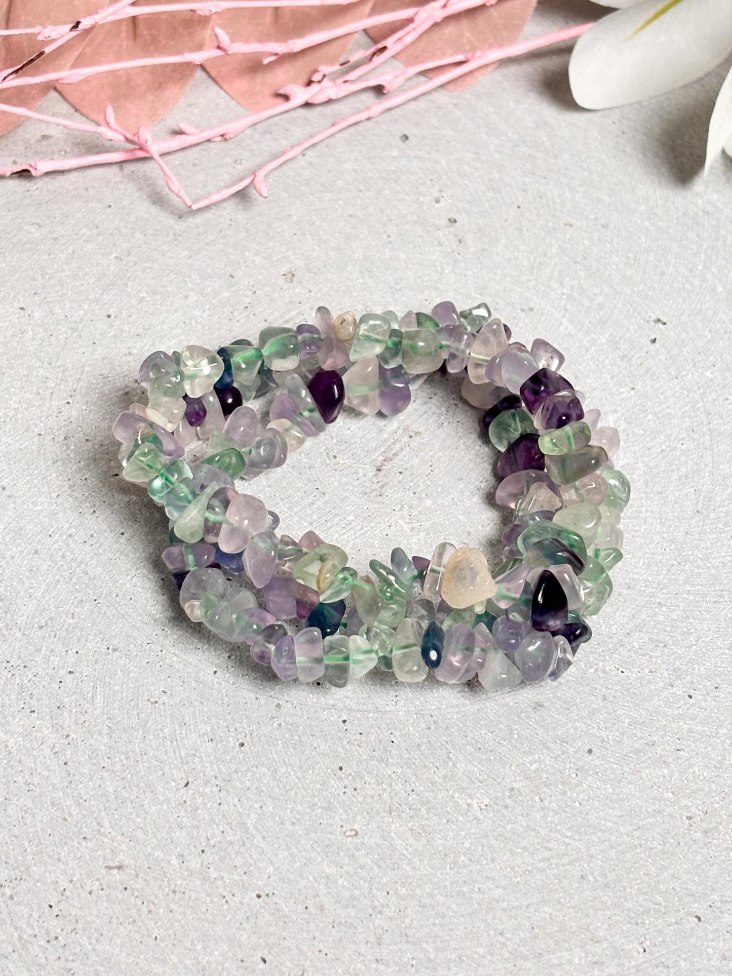 Fluorit Splitterarmband elastisch 6 mm Edelsteinarmband, ca. 17,5 cm, Chakra & Energie Schmuck