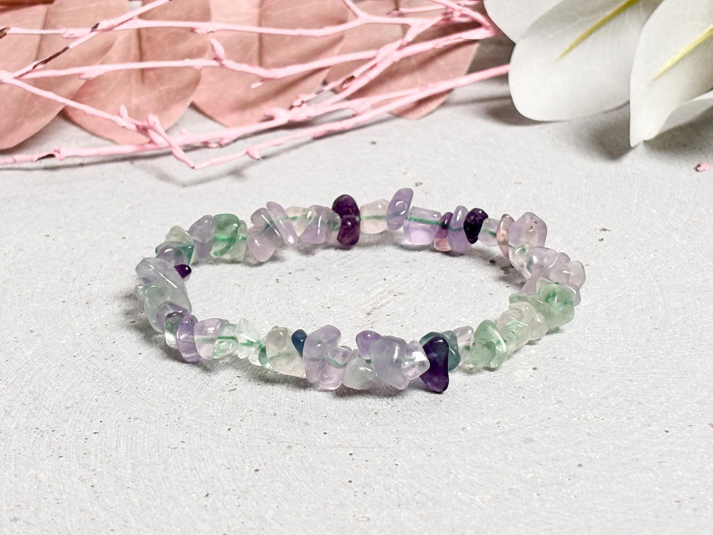 Fluorit Splitterarmband elastisch 6 mm Edelsteinarmband, ca. 17,5 cm, Chakra & Energie Schmuck