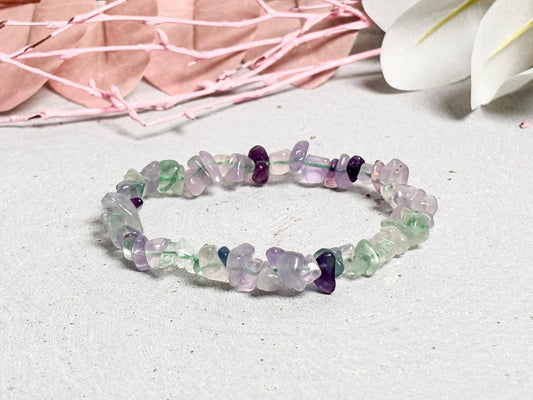 Fluorit Splitterarmband elastisch  6 mm Edelsteinarmband, ca. 17,5 cm, Chakra & Energie Schmuck