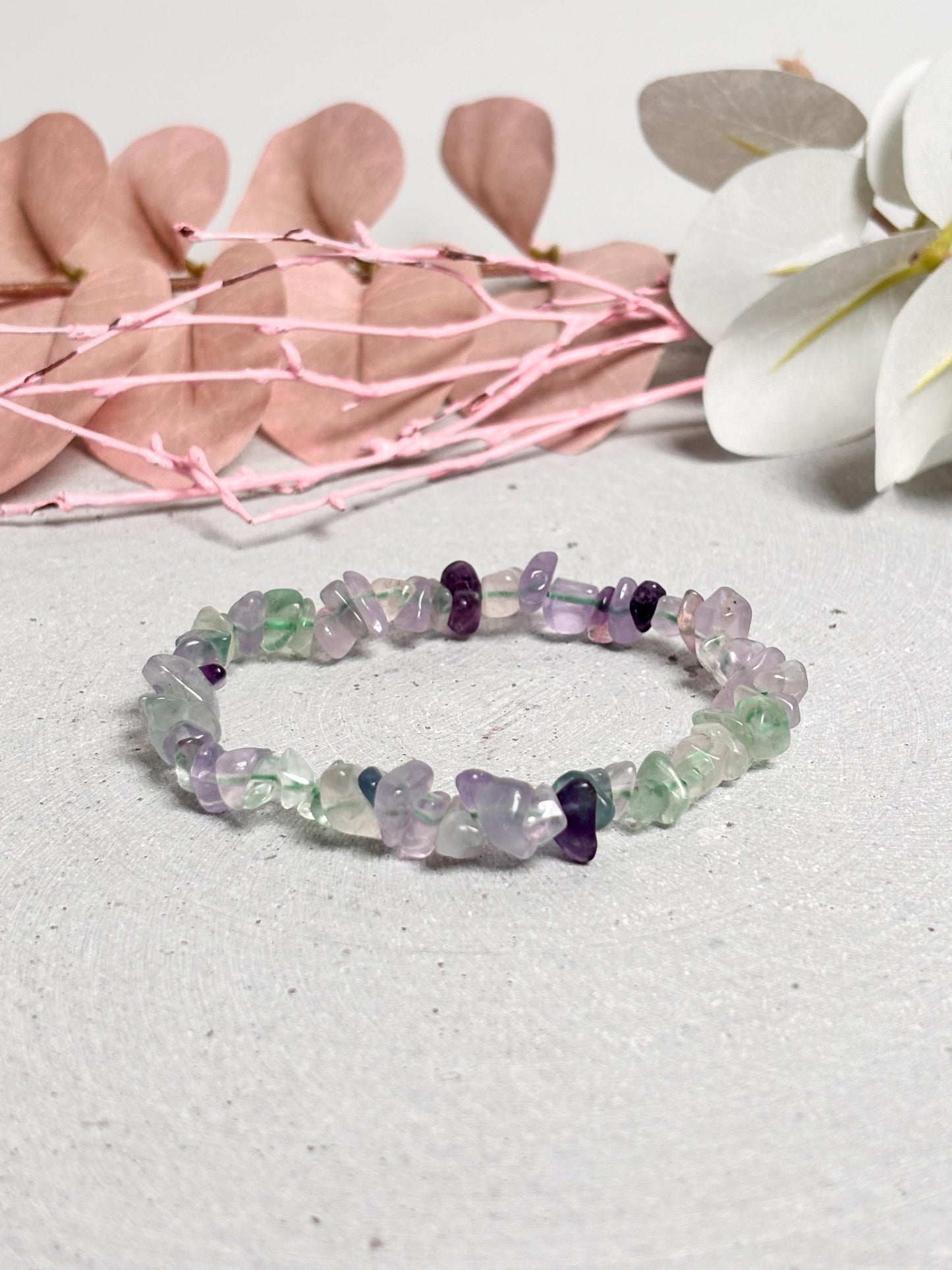 Fluorit Splitterarmband elastisch 6 mm Edelsteinarmband, ca. 17,5 cm, Chakra & Energie Schmuck