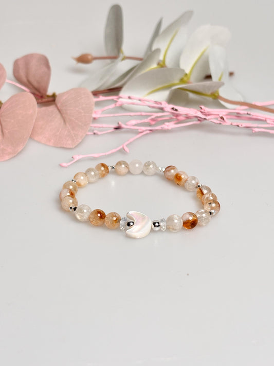 Golden Healer Armband elastisch  6 mm Perlen mit Muschelmond, Edelstein Armband, spiritueller Schmuck, handgefertigt