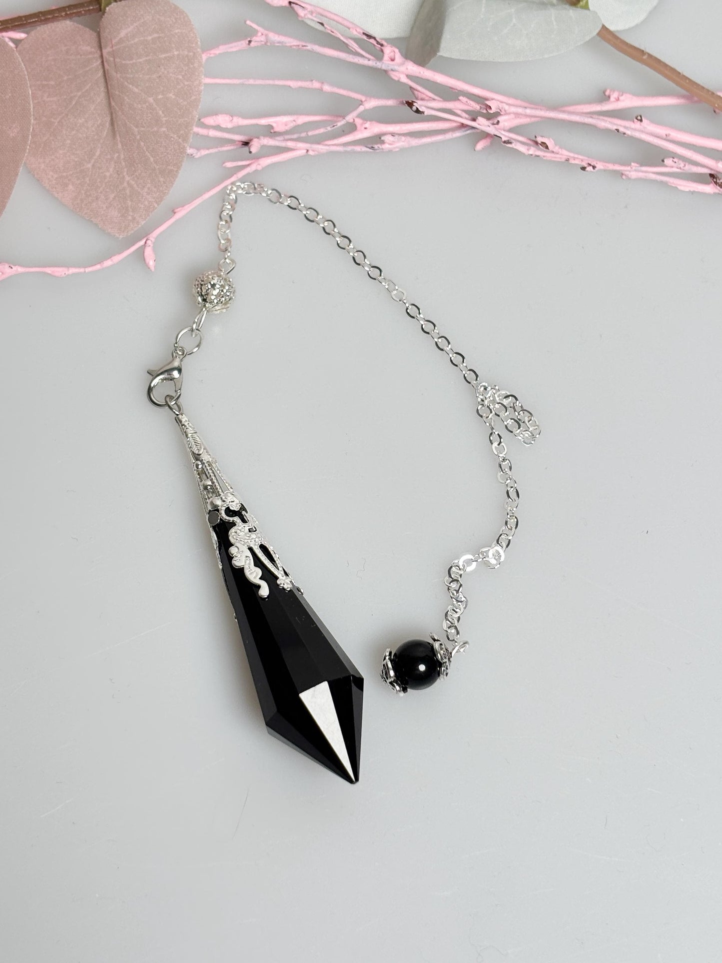 Obsidian Pendel mit abnehmbarer Silberkette Edles Wahrsagependel, Radiästhesie, spirituelles Werkzeug