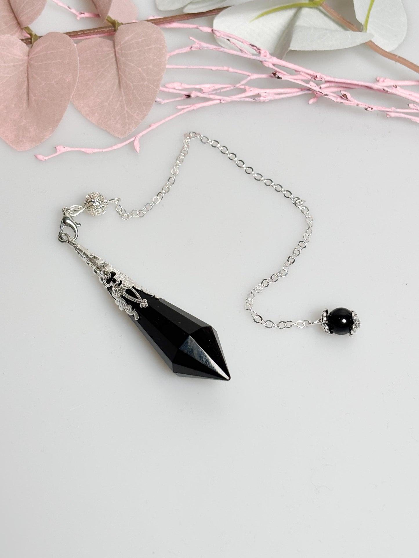 Obsidian Pendel mit abnehmbarer Silberkette Edles Wahrsagependel, Radiästhesie, spirituelles Werkzeug