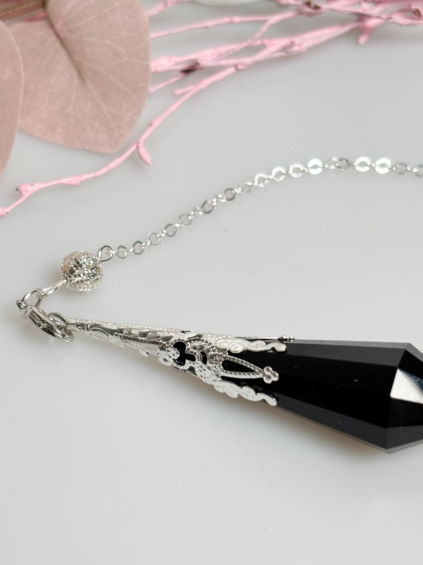 Obsidian Pendel mit abnehmbarer Silberkette Edles Wahrsagependel, Radiästhesie, spirituelles Werkzeug