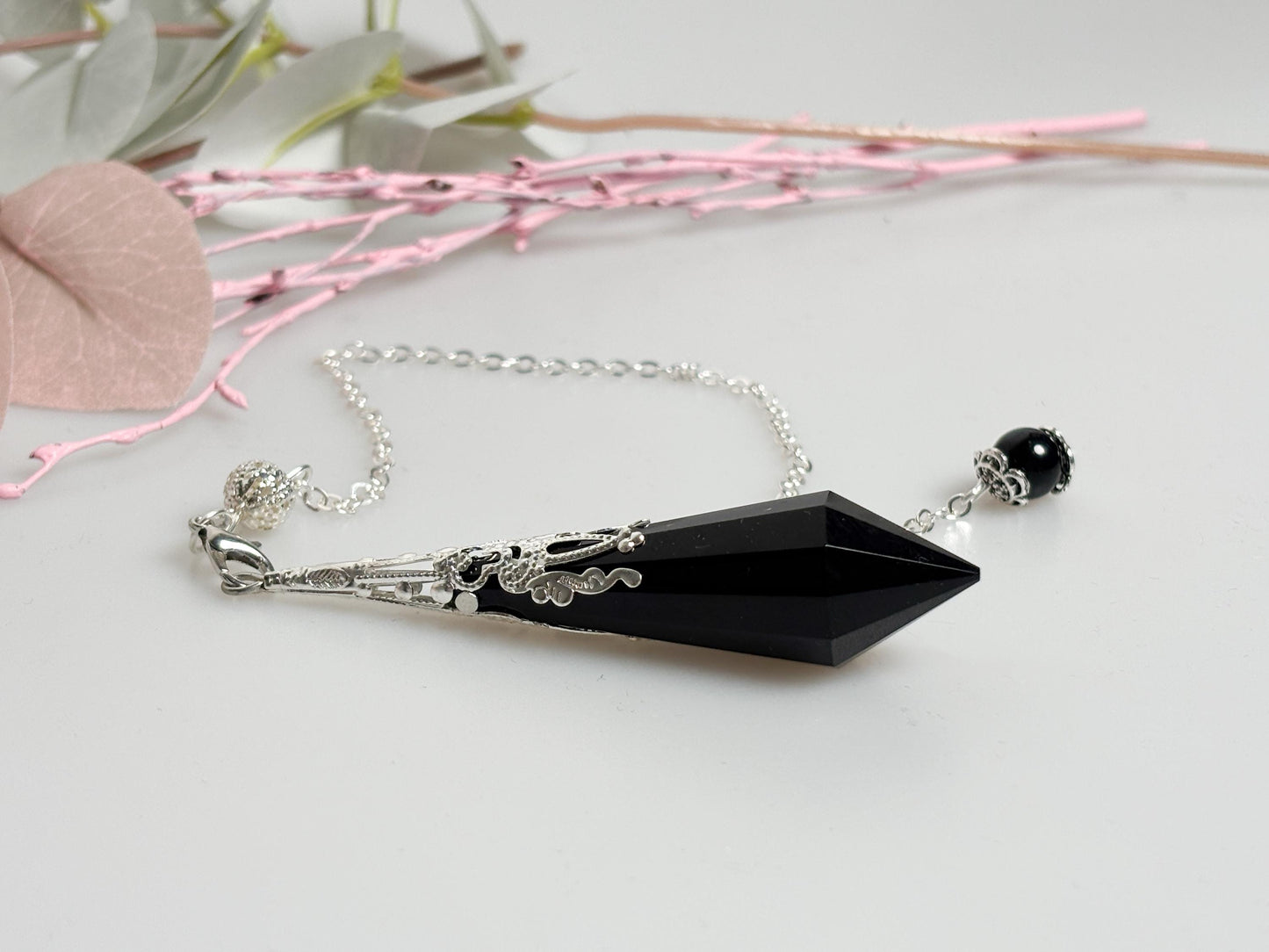 Obsidian Pendel mit abnehmbarer Silberkette Edles Wahrsagependel, Radiästhesie, spirituelles Werkzeug