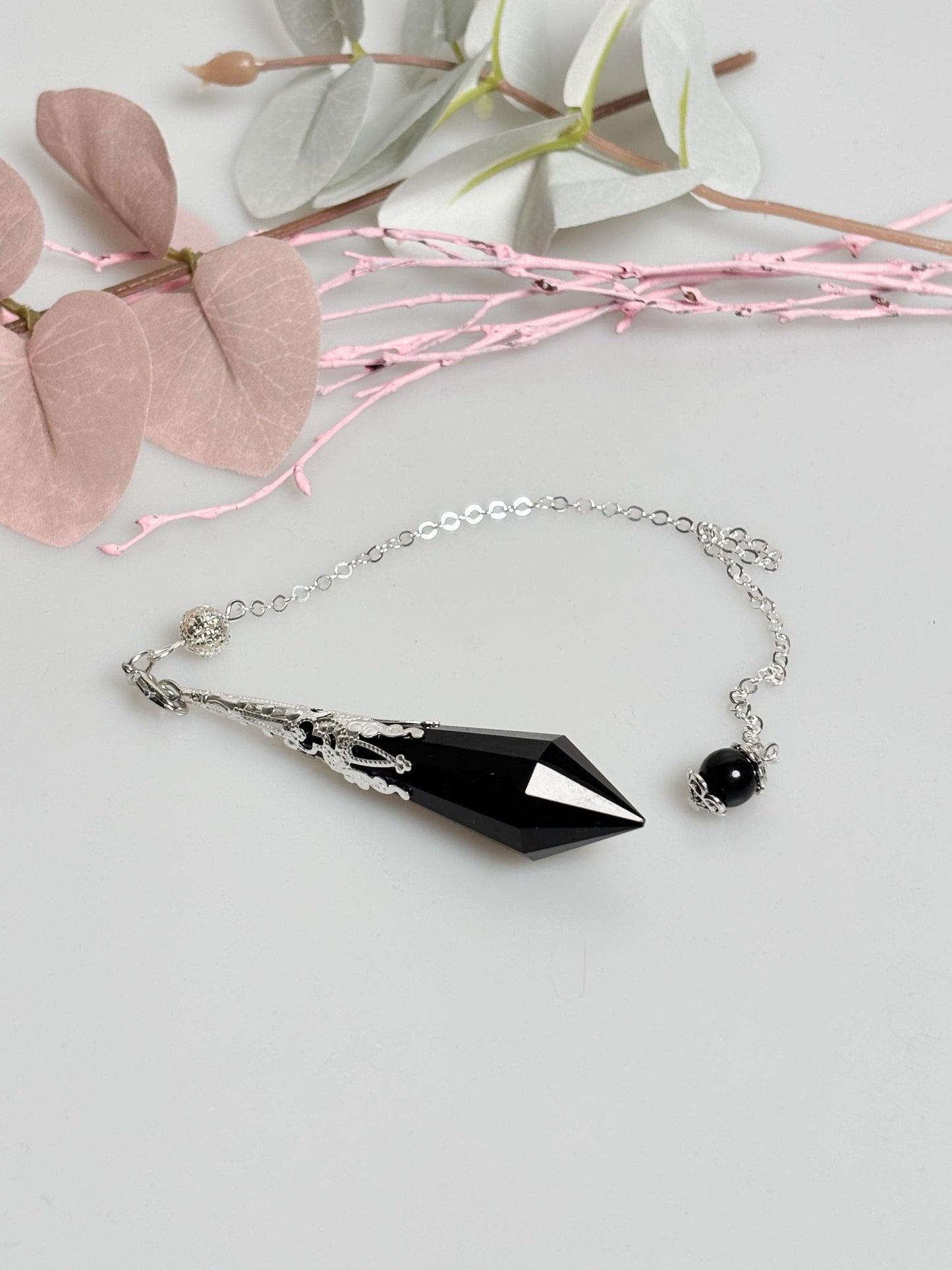 Obsidian Pendel mit abnehmbarer Silberkette Edles Wahrsagependel, Radiästhesie, spirituelles Werkzeug