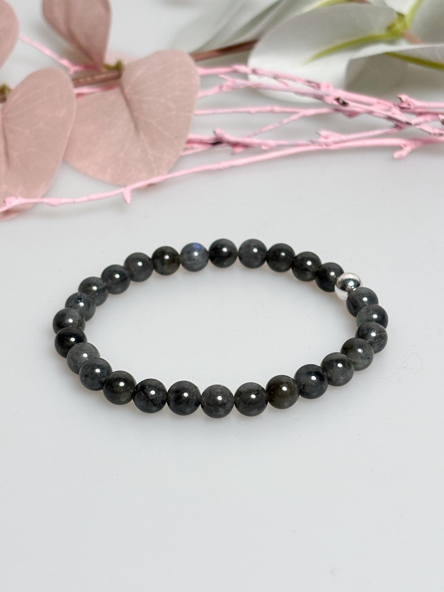 Elastisches Labradorit Perlenarmband dunkel, Schutzstein Armband, Edelsteinarmband Labradorit, spiritueller Schmuck