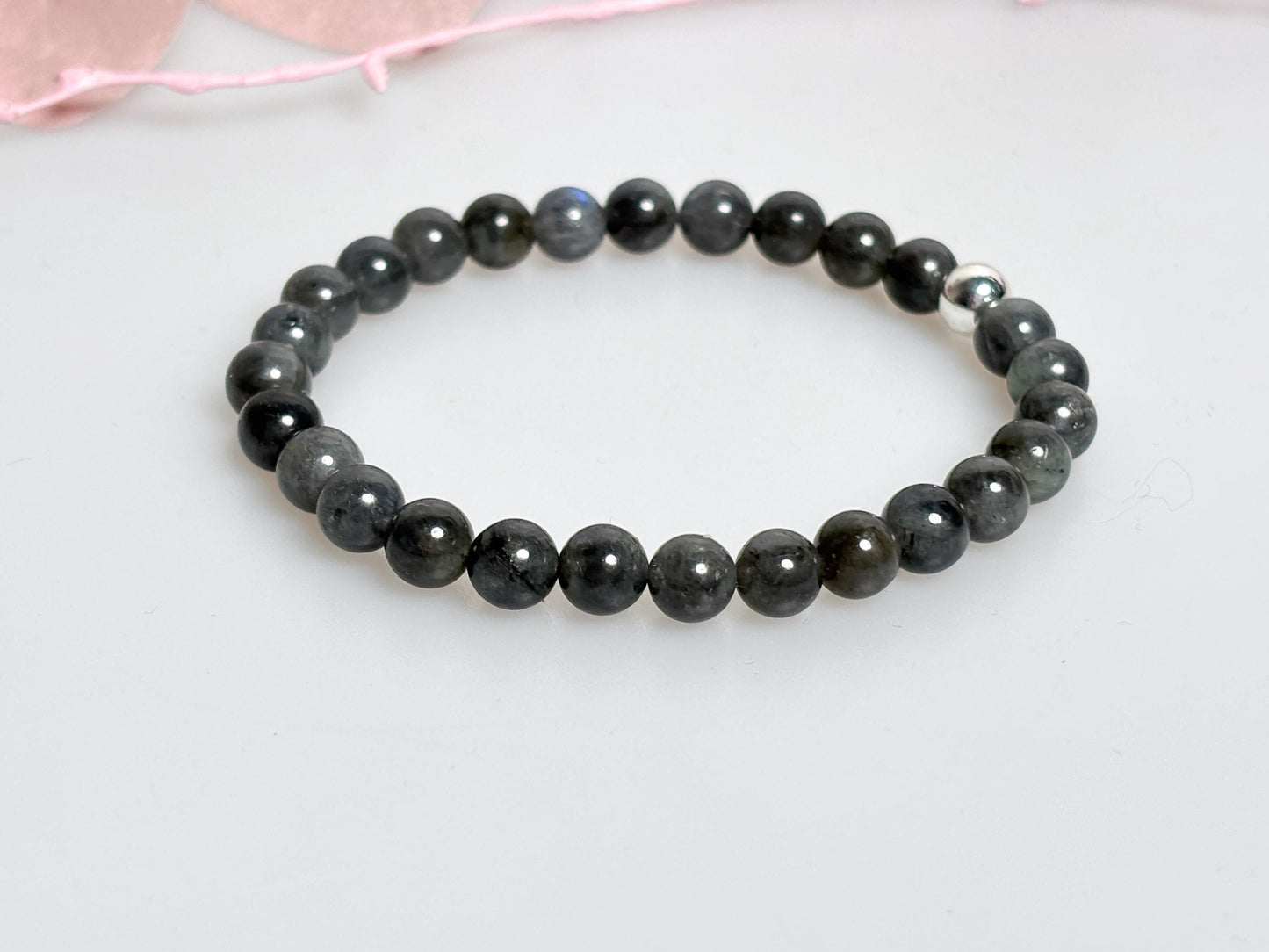 Elastisches Labradorit Perlenarmband dunkel, Schutzstein Armband, Edelsteinarmband Labradorit, spiritueller Schmuck