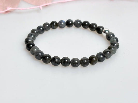 Elastisches Labradorit Perlenarmband dunkel, Schutzstein Armband, Edelsteinarmband Labradorit, spiritueller Schmuck