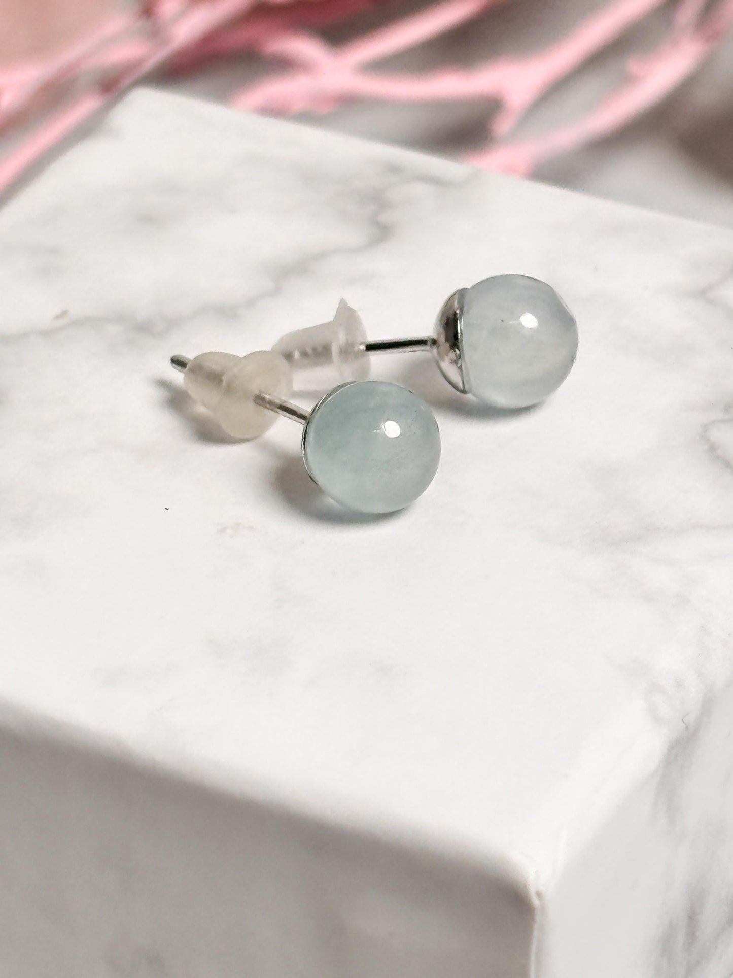 Aquamarin Ohrstecker 6mm Echt Silber 925 | Elegante Perlen Ohrringe | Zeitlos & Edel | Geschenk für Sie