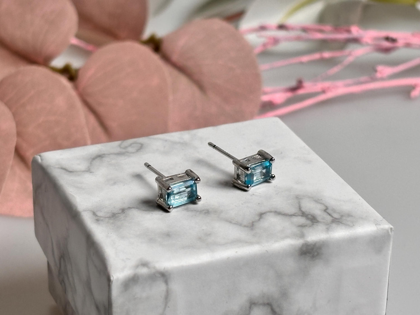 Schlichte Rechteckige Topas Ohrstecker 925 Silber Minimalistischer Schmuck