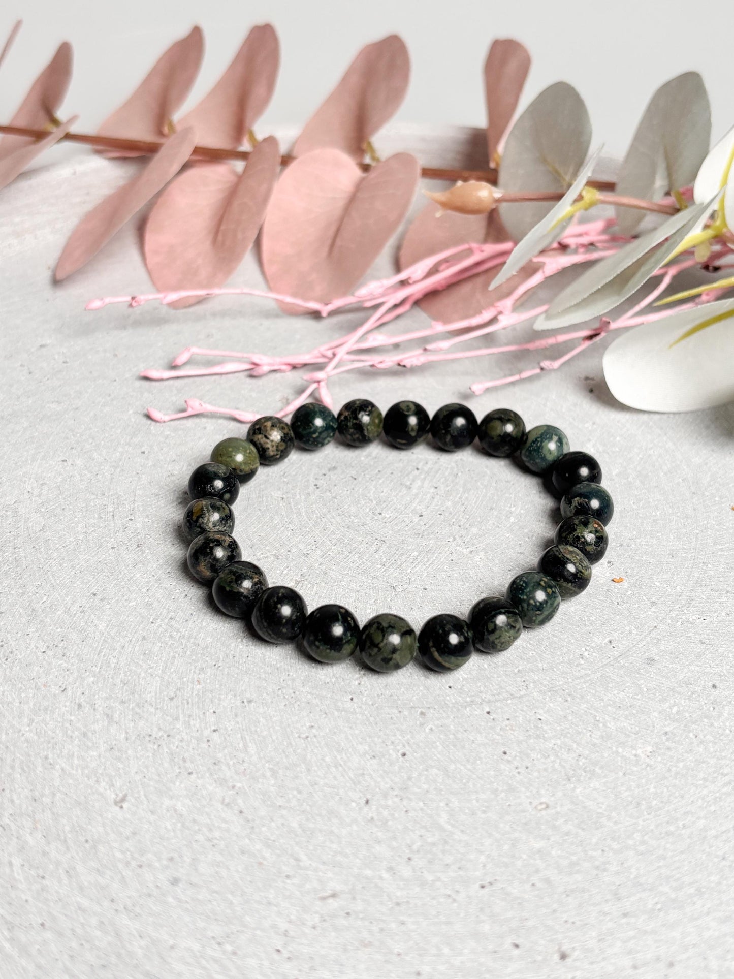 Kambaba Jaspis Perlenarmband Elastisches Armband aus Krokodil Jaspis Naturstein Schmuck für Balance & Erdung