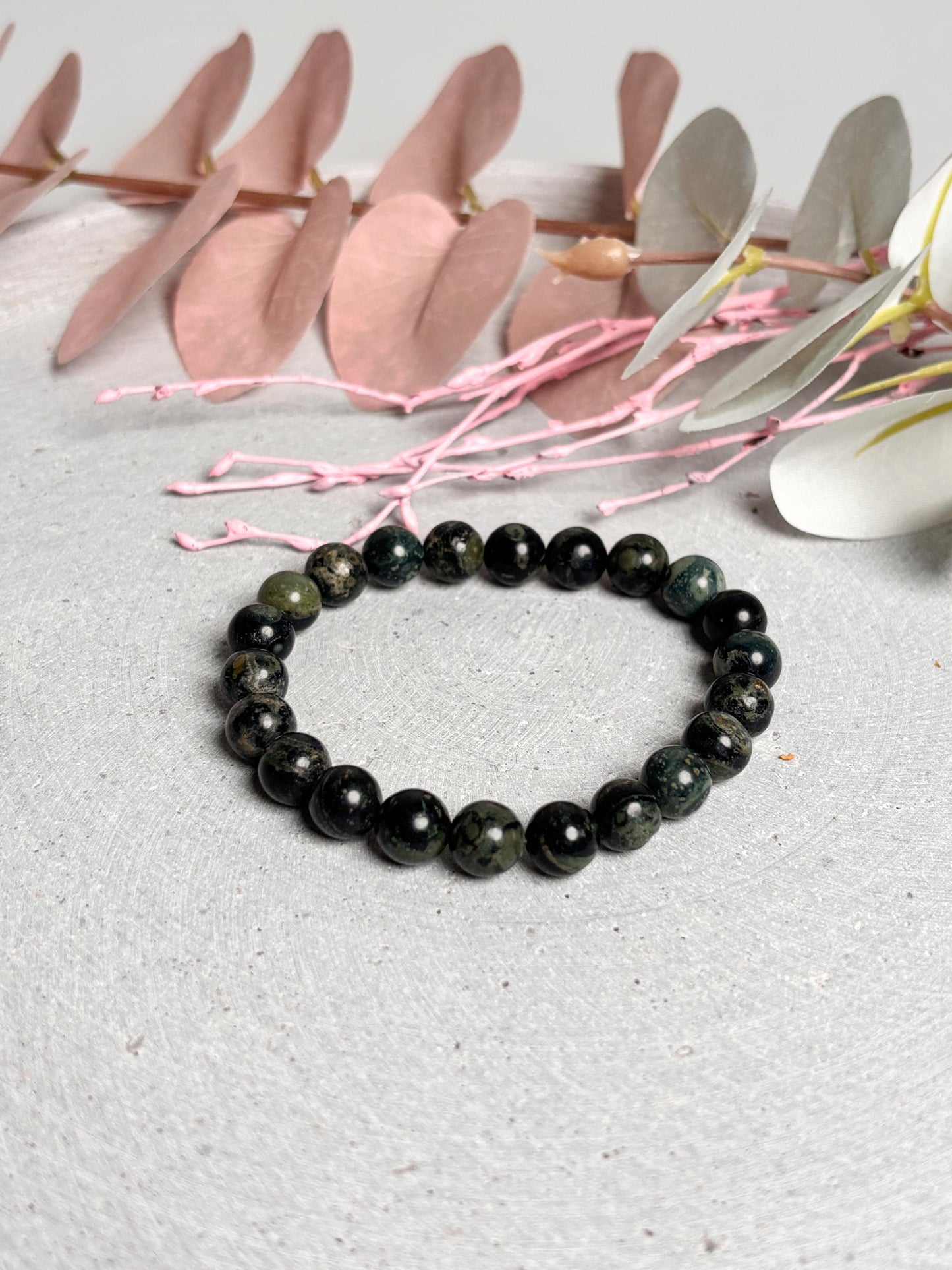 Kambaba Jaspis Perlenarmband Elastisches Armband aus Krokodil Jaspis Naturstein Schmuck für Balance & Erdung