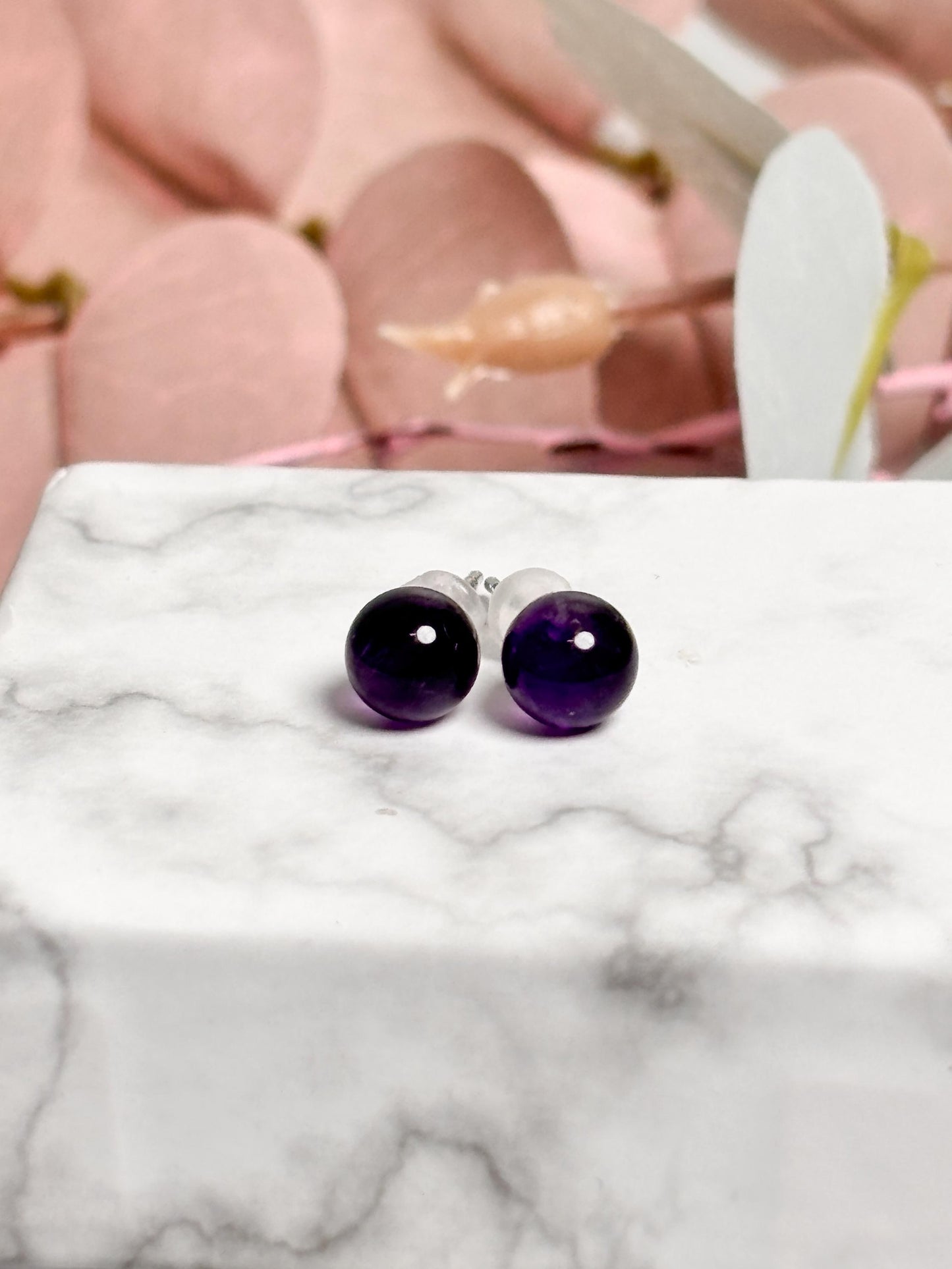Amethyst Ohrstecker 925 Silber Edelsteinschmuck für Damen, lila Heilstein Ohrringe, zeitlose Ohrstecker