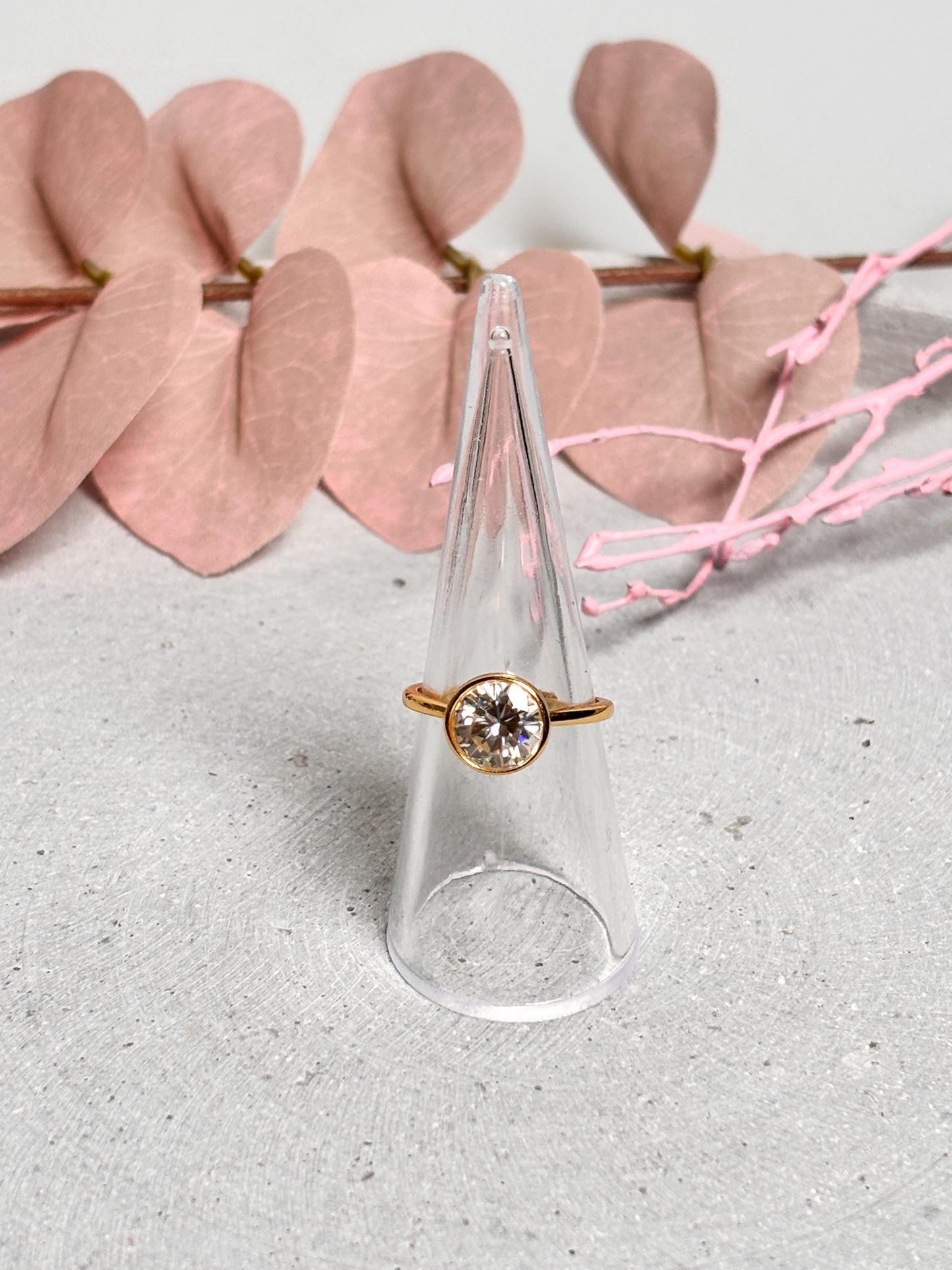Moissanite Statement Ring Verlobungsring 925 Silber goldfarben, größenverstellbar