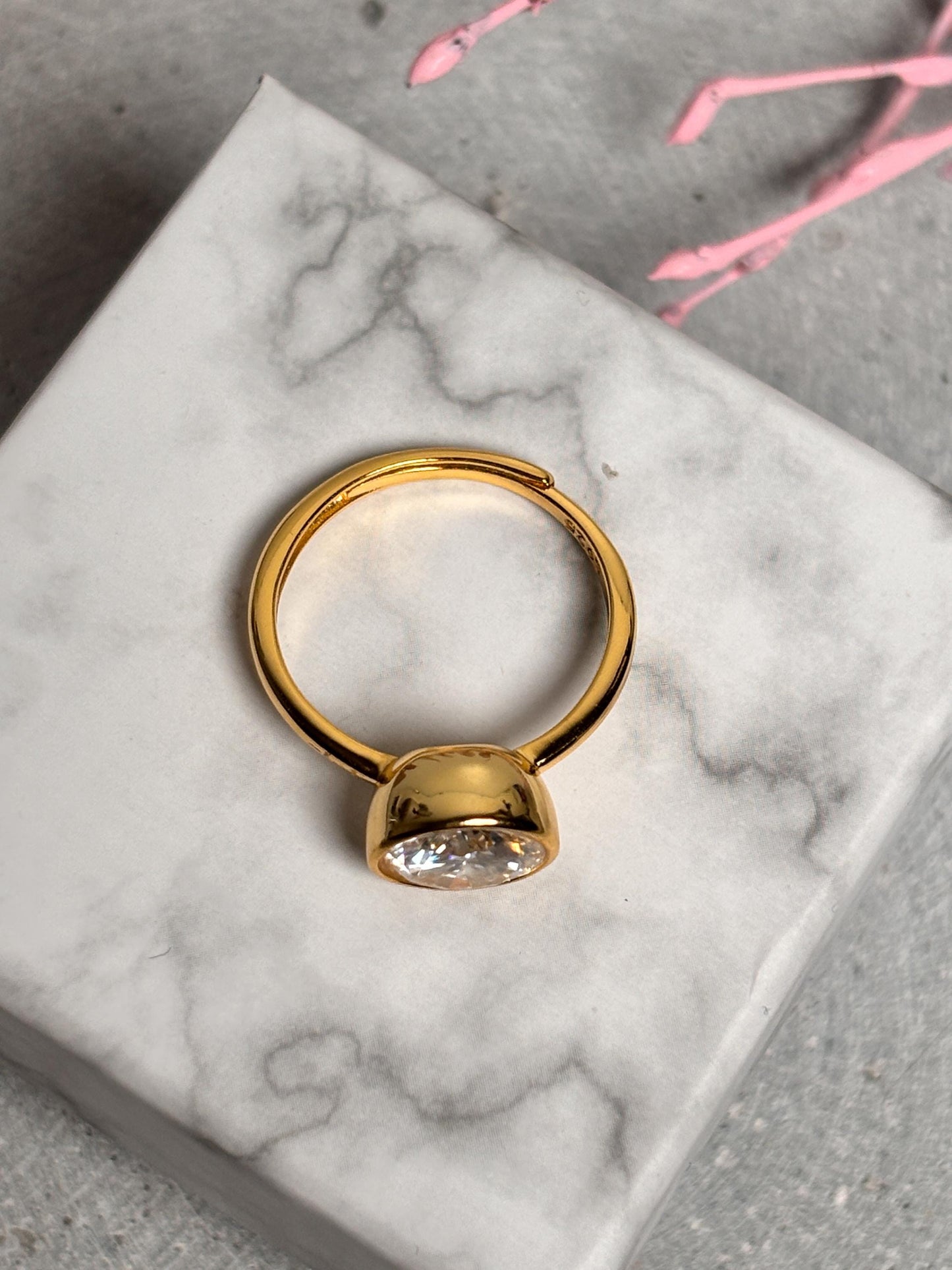 Moissanite Statement Ring Verlobungsring 925 Silber goldfarben, größenverstellbar