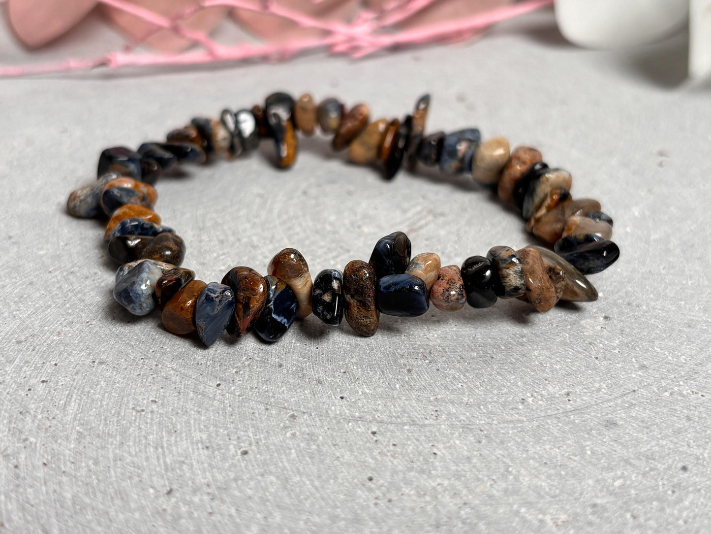 Pietersit Armband elastisch, Splitterarmband 6mm, Edelstein Schmuck 17,5cm, Naturstein Armband handgefertigt