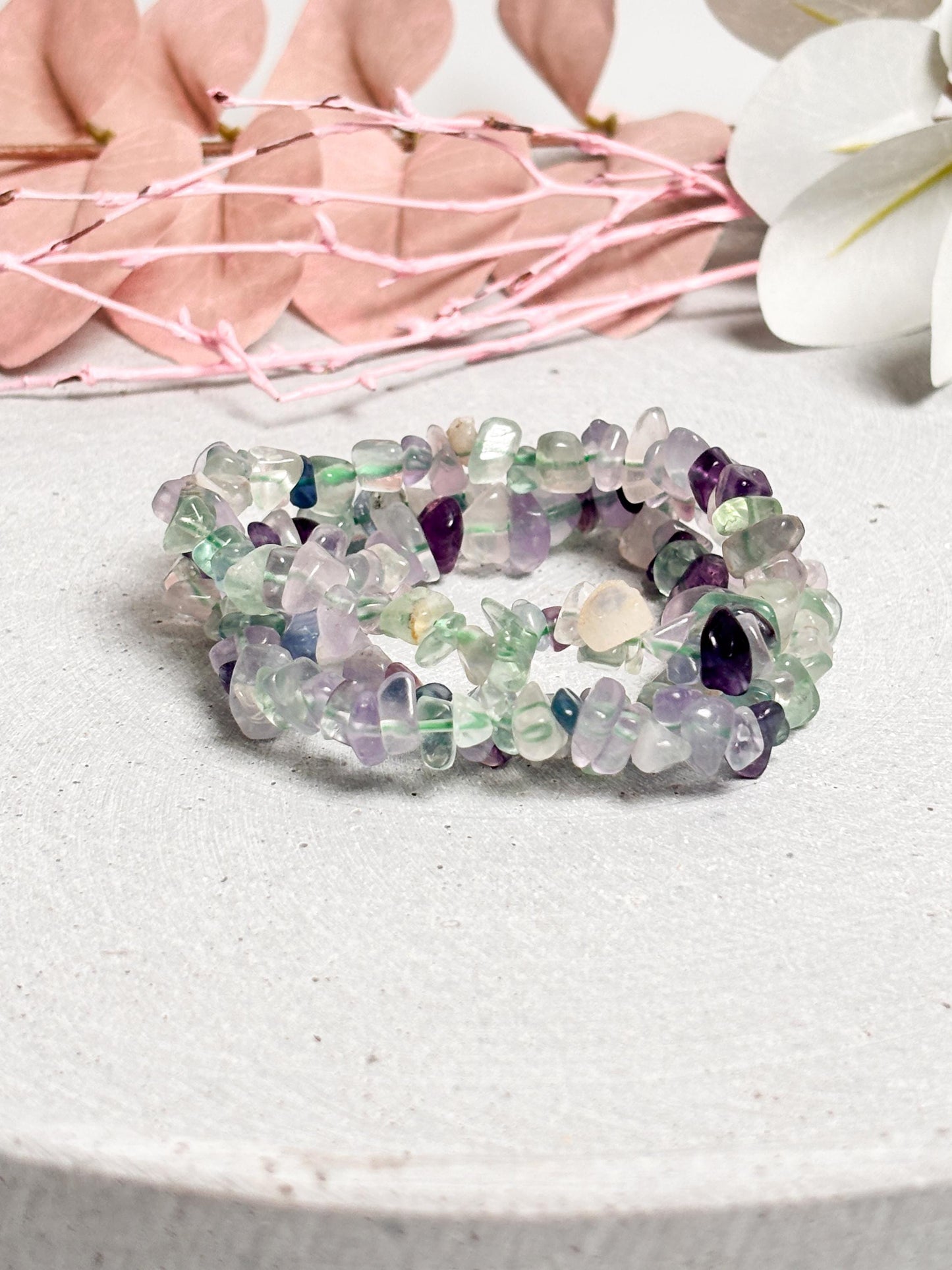 Fluorit Splitterarmband elastisch 6 mm Edelsteinarmband, ca. 17,5 cm, Chakra & Energie Schmuck