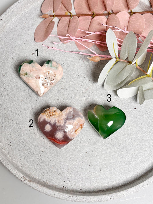 Grüner Flower Achat Herz  Wunderschöner Edelstein, 3 Varianten zur Auswahl | Geschenk & Deko