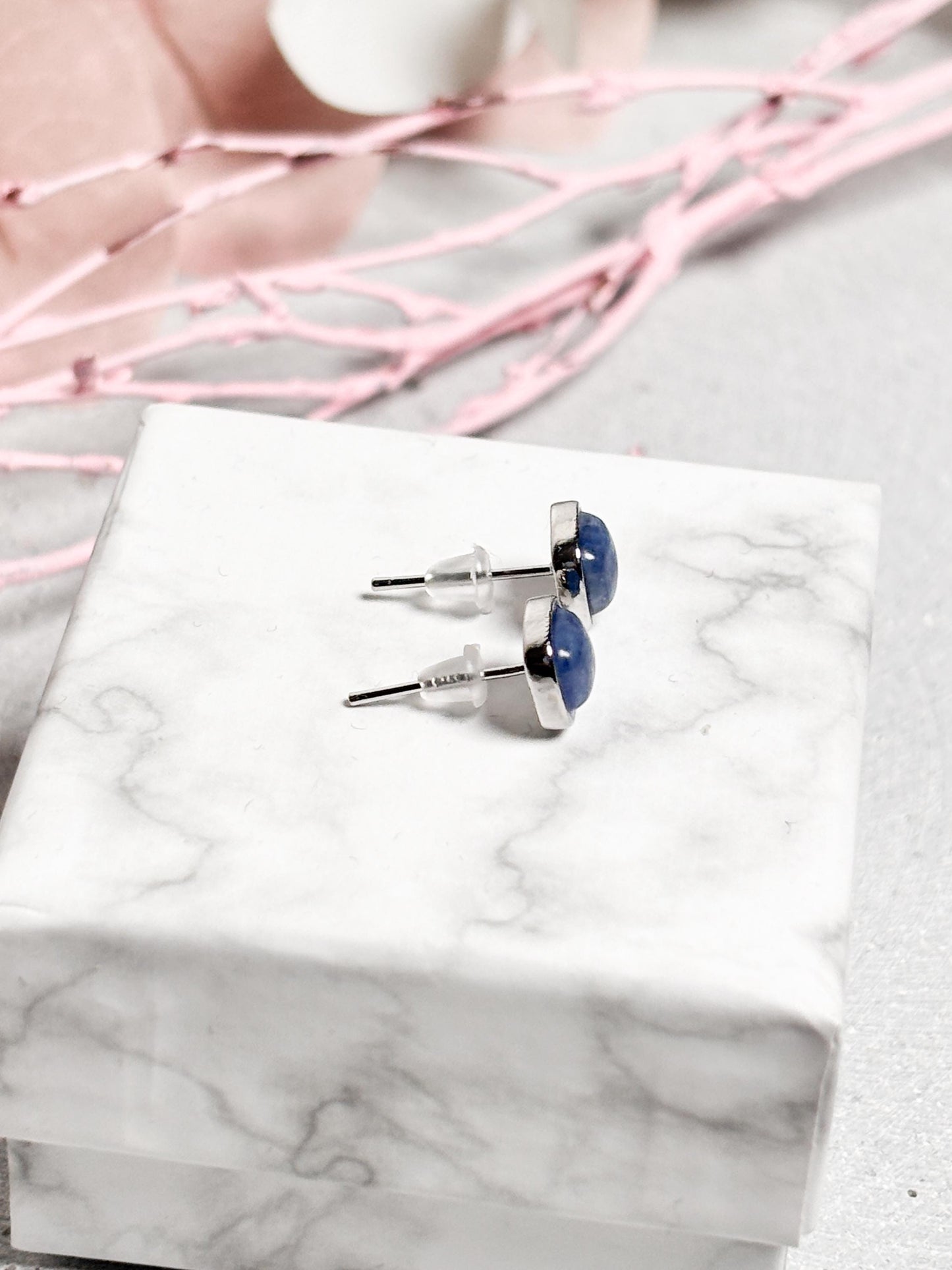925 Silber Ohrstecker mit Kyanit quadratische Edelstein Ohrringe, eleganter Silberschmuck