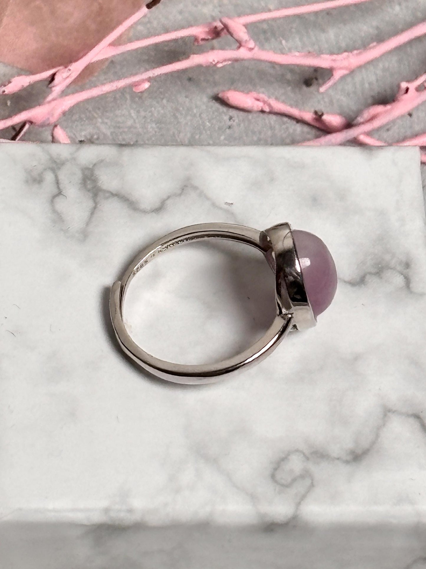925 Silber Ring mit ovalem Kunzit Stein Edelstein Ring, Rosa Kunzit, Spiritueller Schmuck, Geschenk für Sie, Silberring