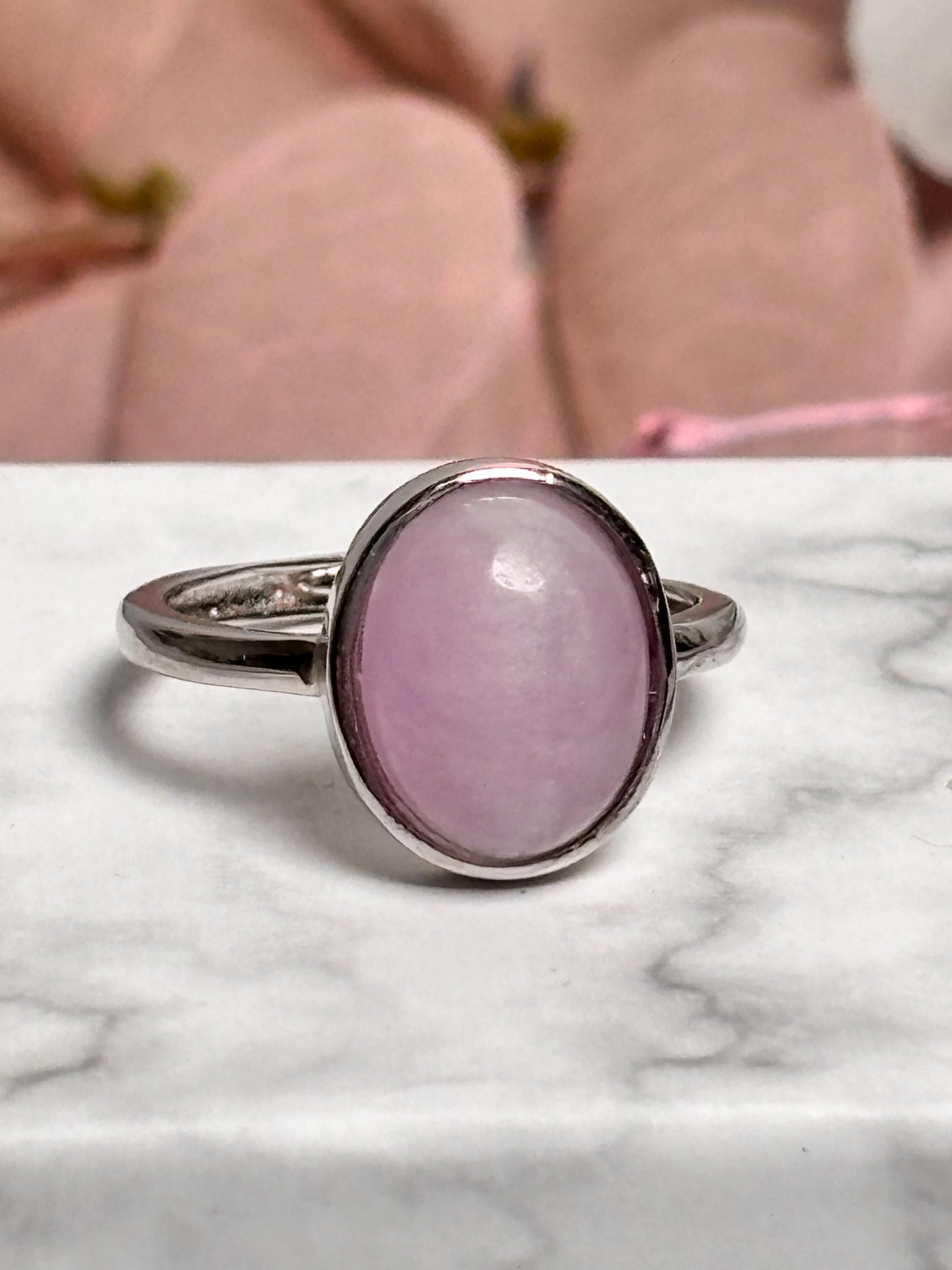 925 Silber Ring mit ovalem Kunzit Stein Edelstein Ring, Rosa Kunzit, Spiritueller Schmuck, Geschenk für Sie, Silberring