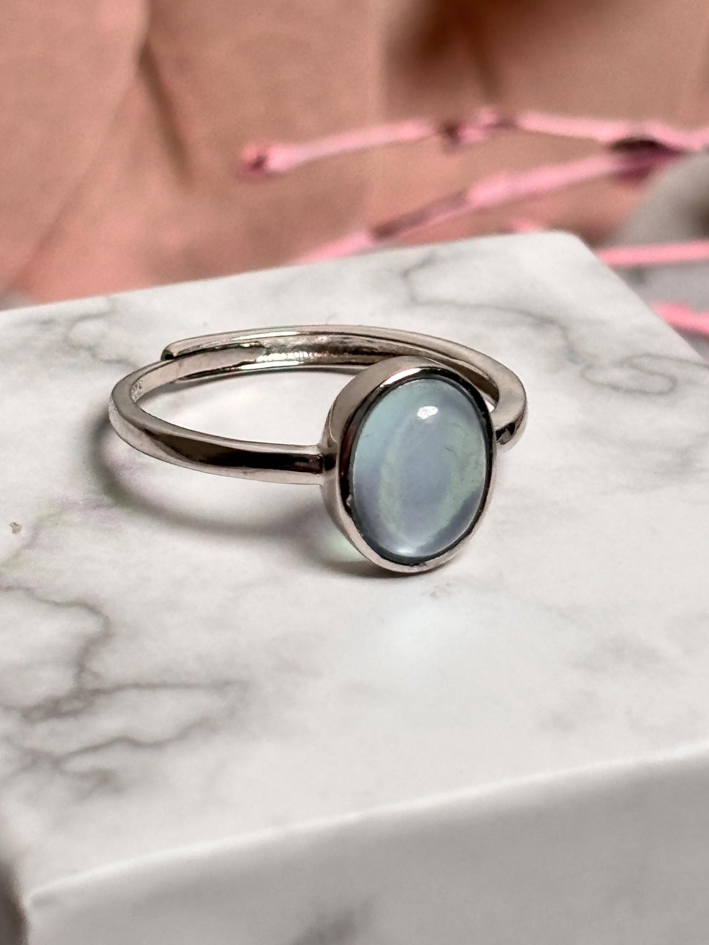 925 Silber Ring mit Ovalem Aquamarin Größenverstellbar Edelstein Schmuck für Damen