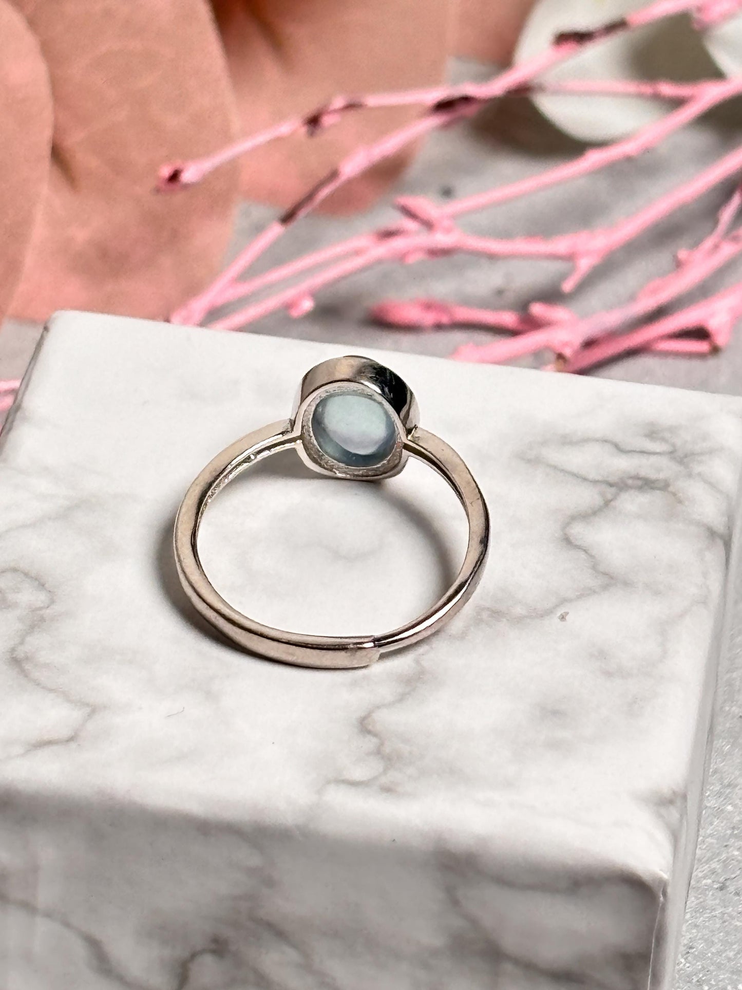 925 Silber Ring mit Ovalem Aquamarin Größenverstellbar Edelstein Schmuck für Damen