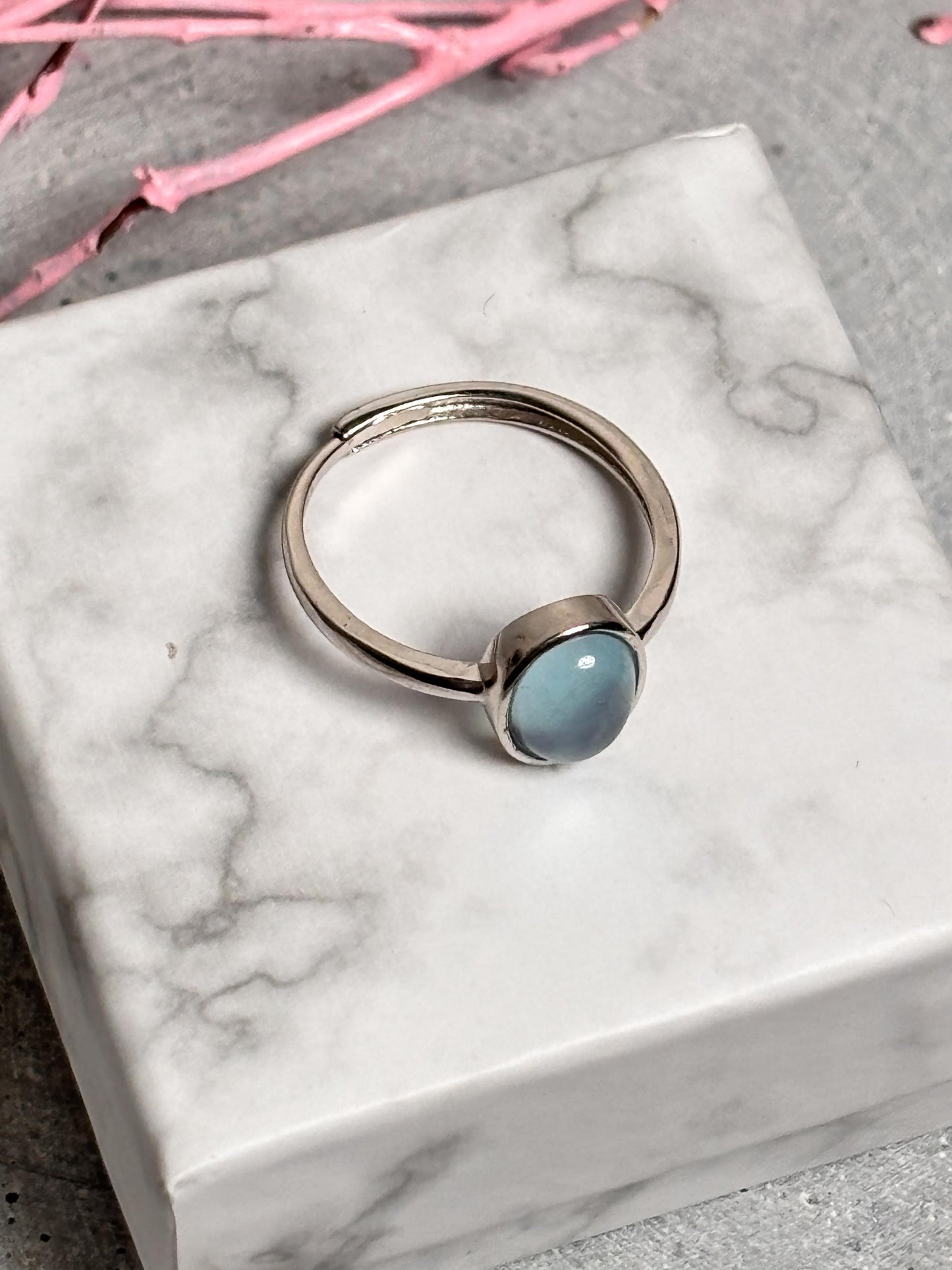 925 Silber Ring mit Ovalem Aquamarin Größenverstellbar Edelstein Schmuck für Damen