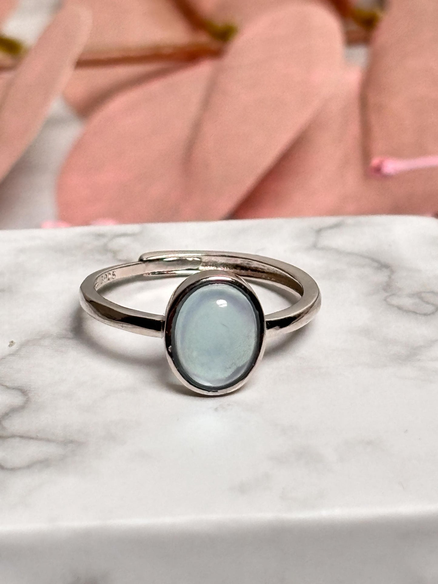 925 Silber Ring mit Ovalem Aquamarin Größenverstellbar Edelstein Schmuck für Damen