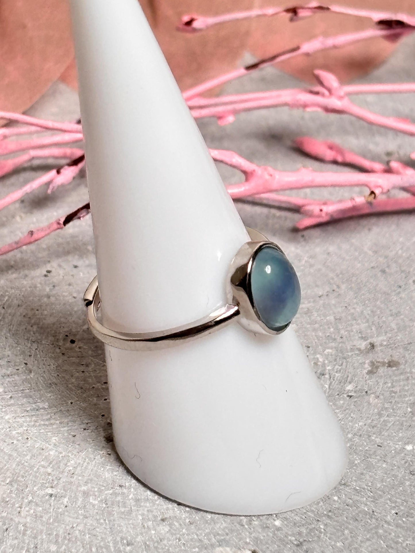 925 Silber Ring mit Ovalem Aquamarin Größenverstellbar Edelstein Schmuck für Damen