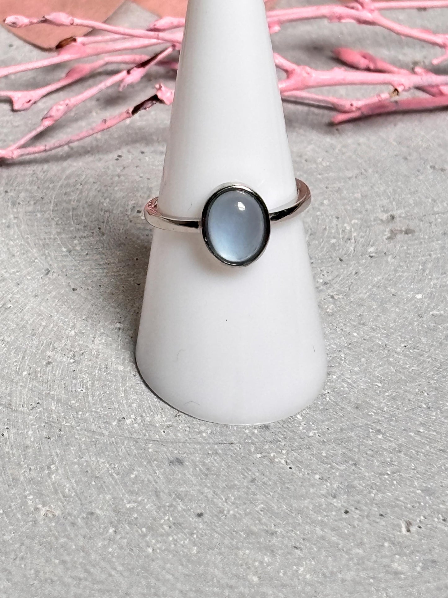 925 Silber Ring mit Ovalem Aquamarin Größenverstellbar Edelstein Schmuck für Damen