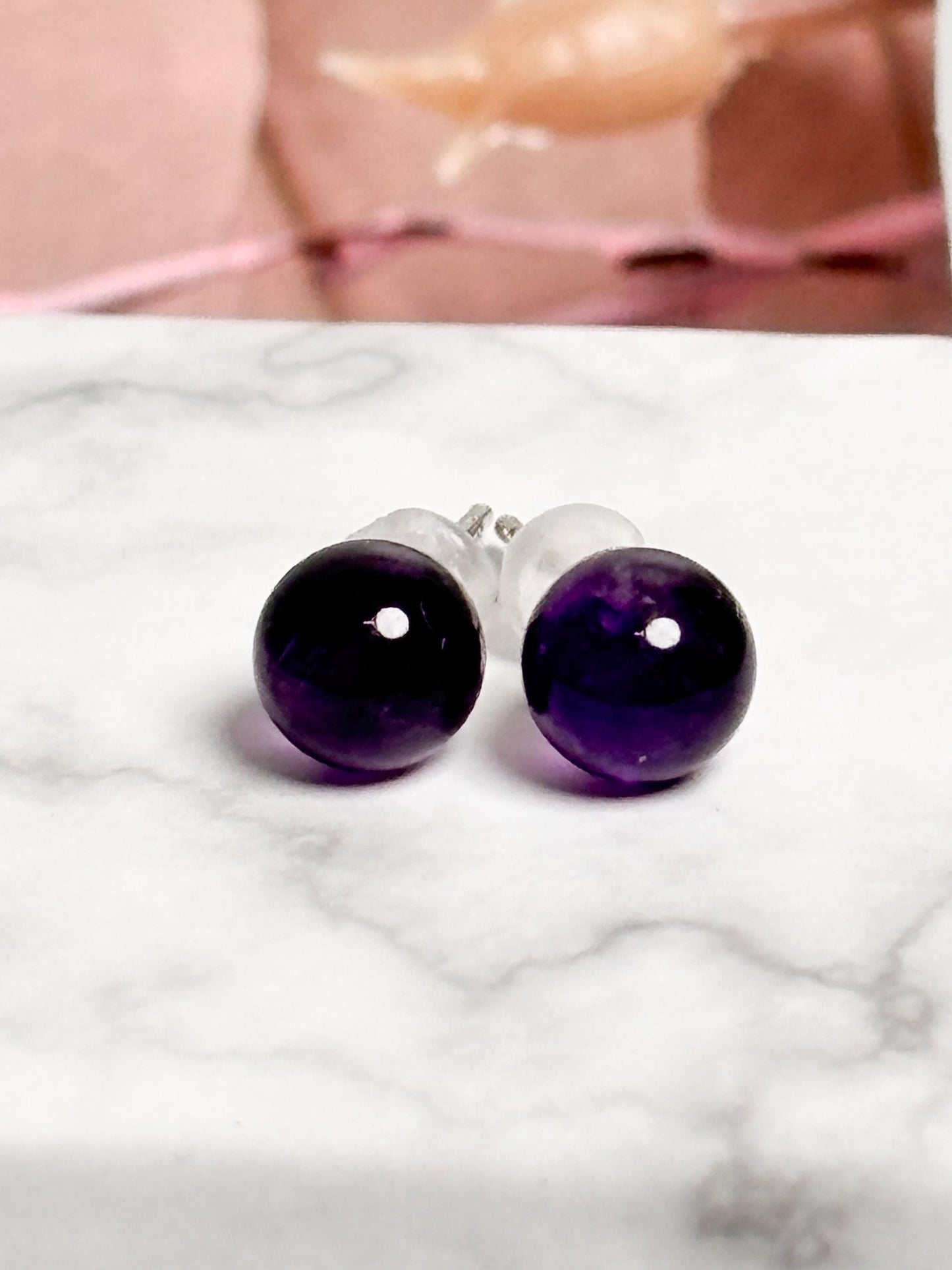 Amethyst Ohrstecker 925 Silber Edelsteinschmuck für Damen, lila Heilstein Ohrringe, zeitlose Ohrstecker