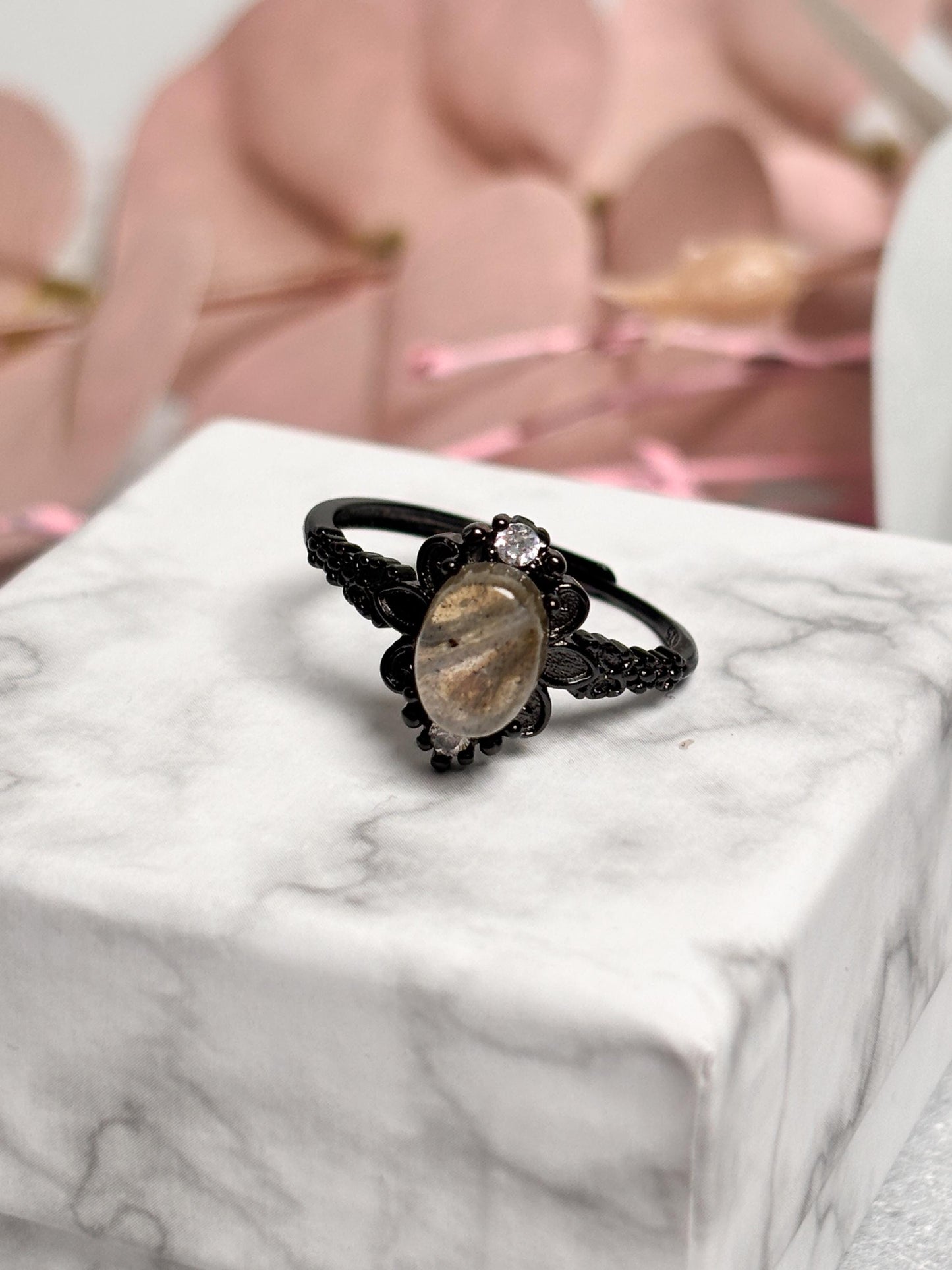 Vintage Retro Ring 925 Silber Ovaler Labradorit in Schwarz | Edelstein Schmuck Boho Stil