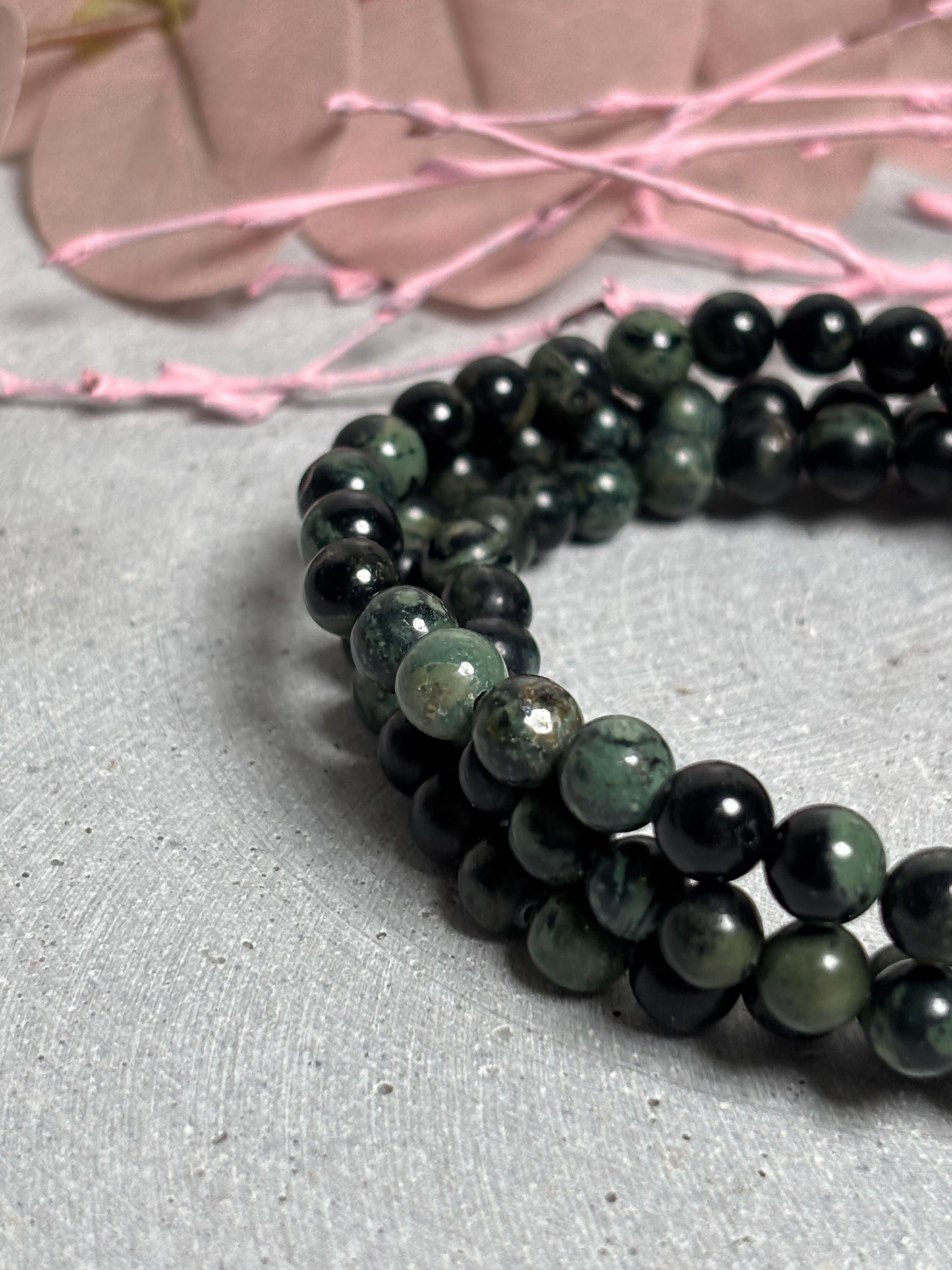 Kambaba Jaspis Perlenarmband 6mm Elastisch, Naturstein Armband grün, Heilstein Schmuck, Geschenk Idee