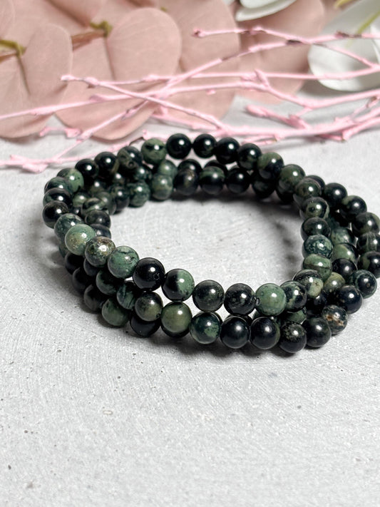 Kambaba Jaspis Perlenarmband 6mm  Elastisch, Naturstein Armband grün, Heilstein Schmuck, Geschenk Idee