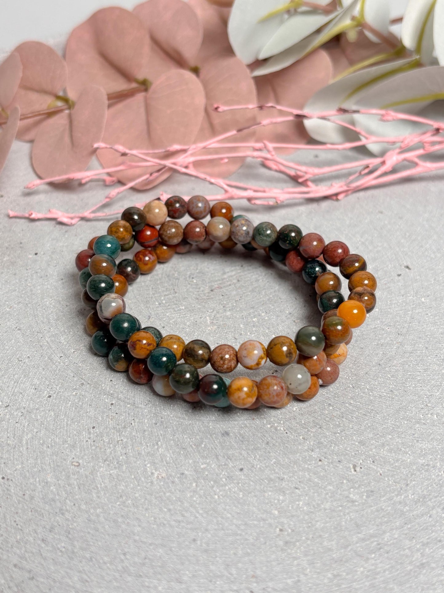 Elastisches Ocean Jaspis Perlenarmband 6mm Naturstein Schmuck, Harmonie & Balance