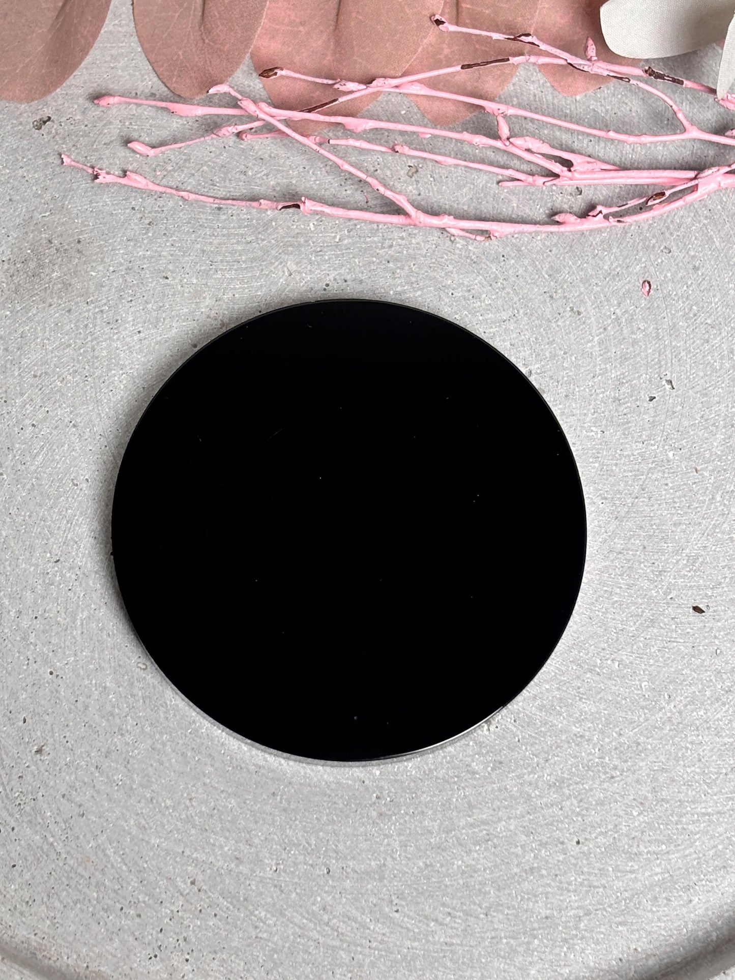 Glatte Obsidian Platte / Spiegel Größe ca. 8 cm Dekorative Energiestein Platte