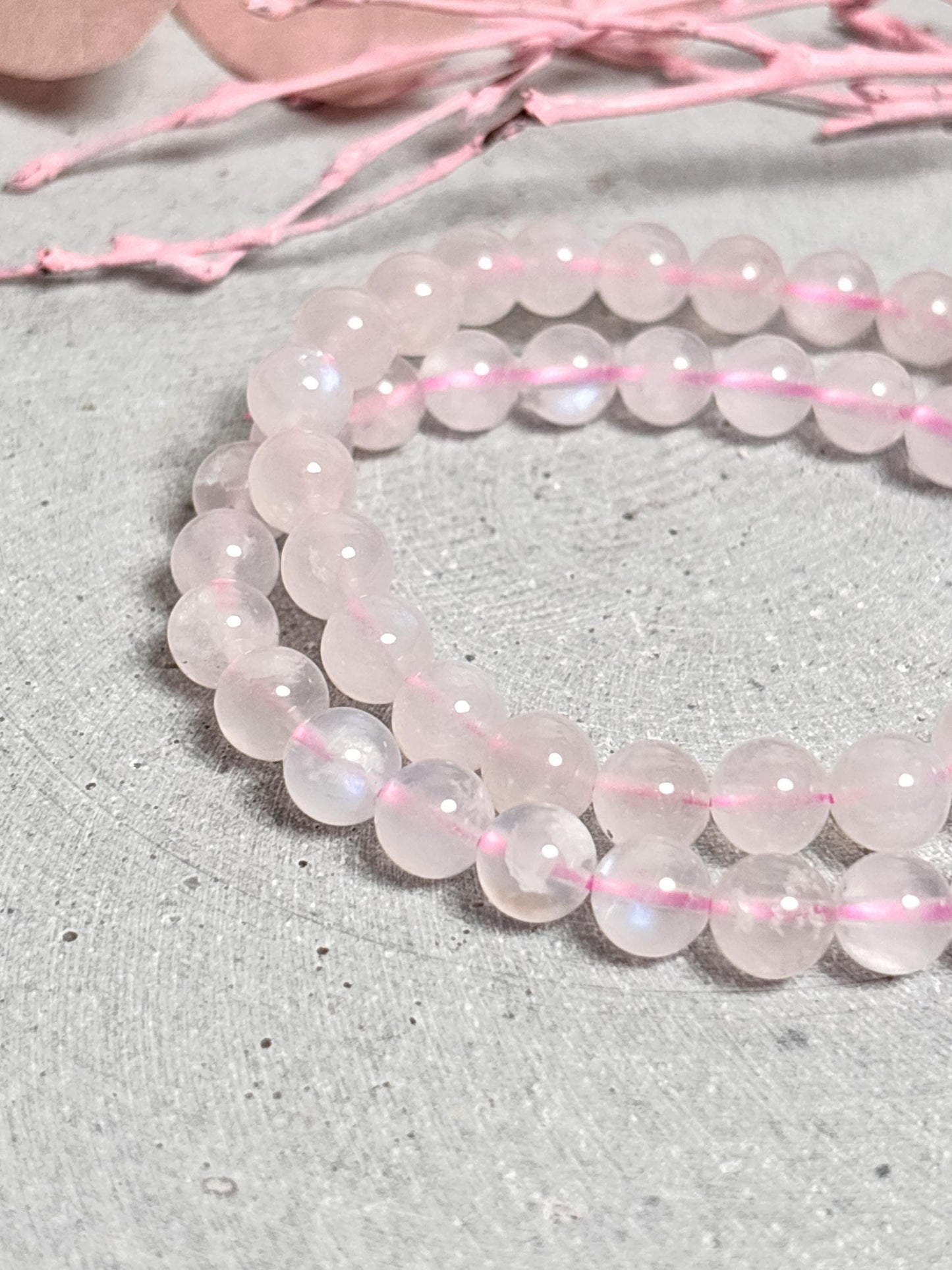 Rosa Mondstein Perlenarmband 7mm seltener Edelstein mit tollem Flash Naturstein Schmuck