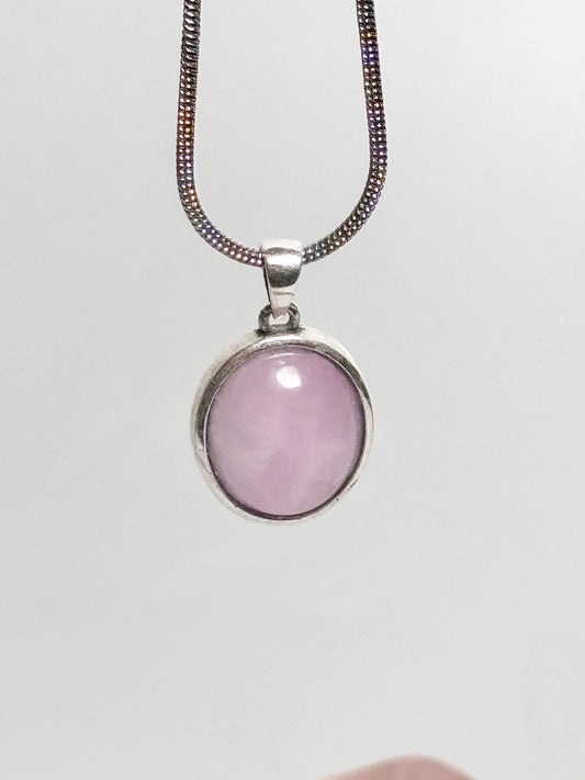 925 Silber Kunzit Anhänger oval  Glatter Edelstein Kettenanhänger, hochwertig gefasst