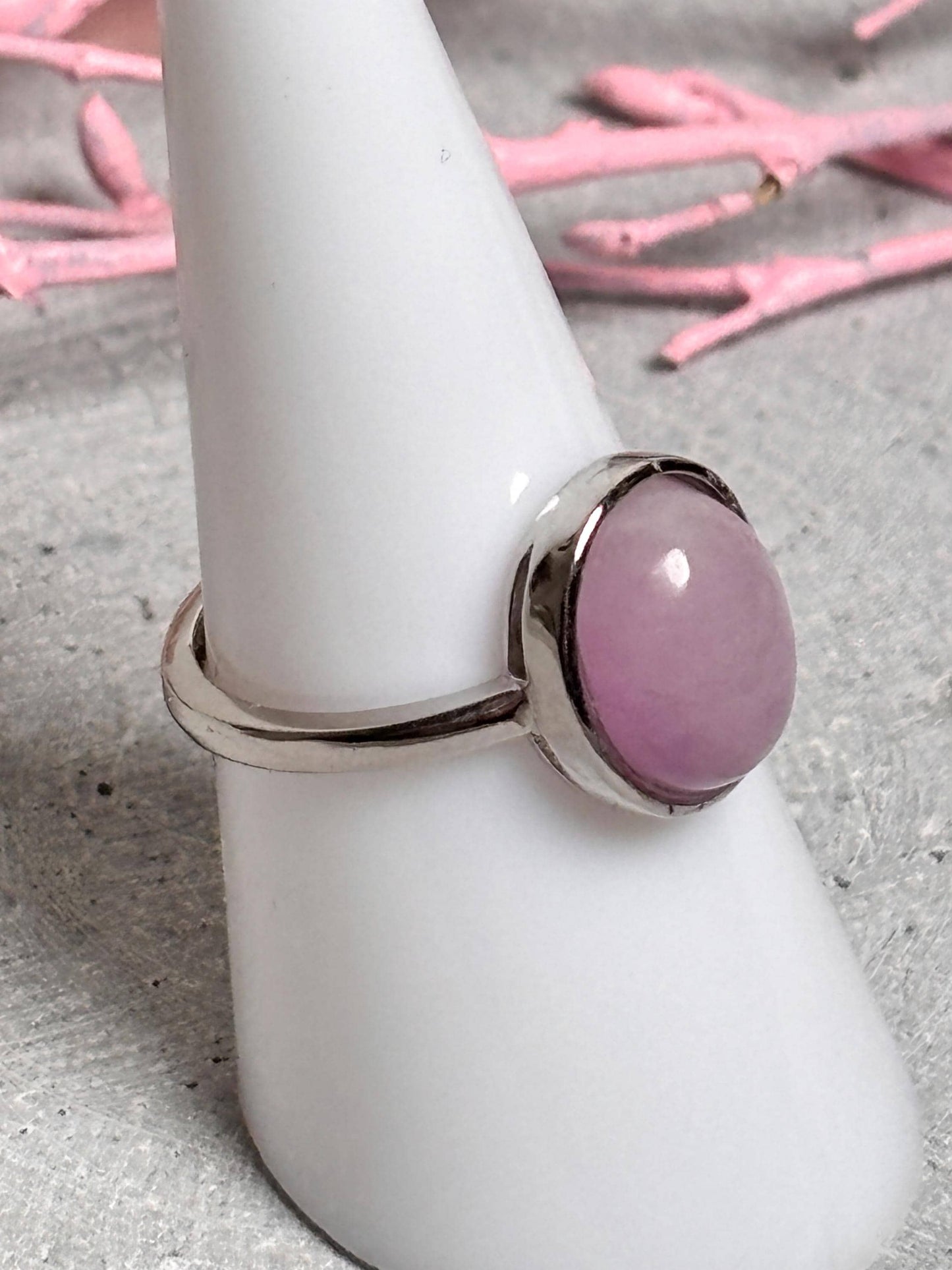 925 Silber Ring mit ovalem Kunzit Stein Edelstein Ring, Rosa Kunzit, Spiritueller Schmuck, Geschenk für Sie, Silberring