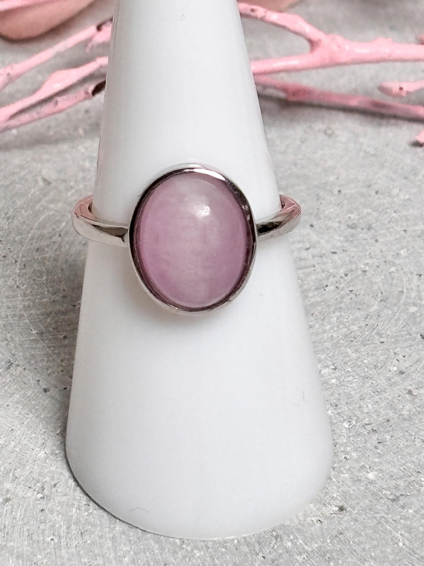 925 Silber Ring mit ovalem Kunzit Stein Edelstein Ring, Rosa Kunzit, Spiritueller Schmuck, Geschenk für Sie, Silberring