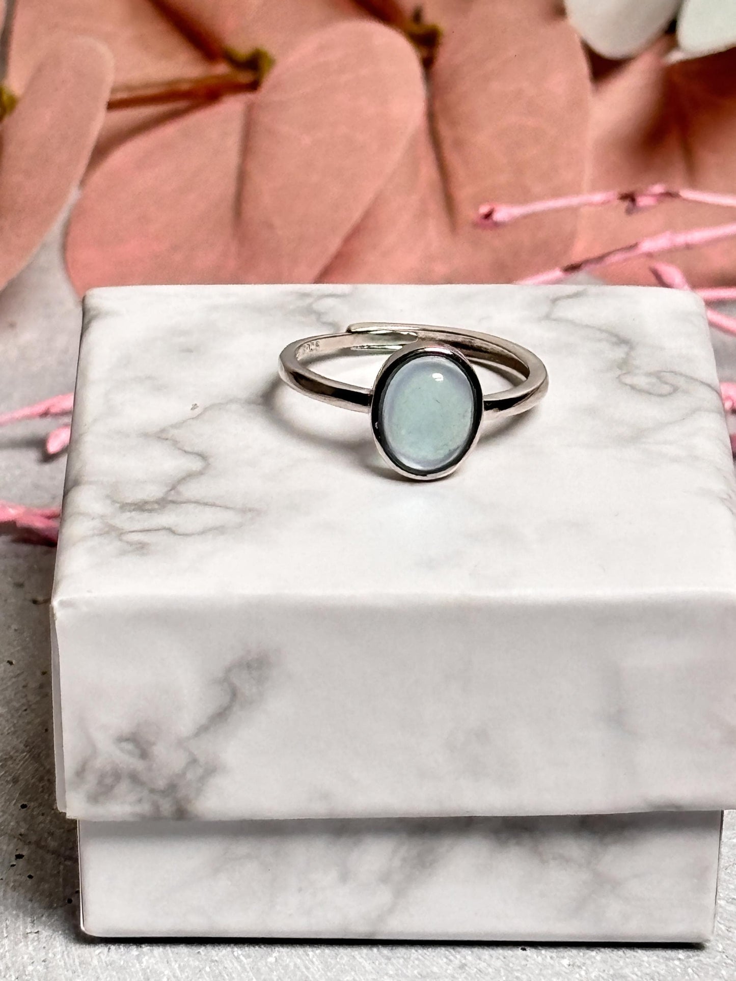 925 Silber Ring mit Ovalem Aquamarin Größenverstellbar Edelstein Schmuck für Damen