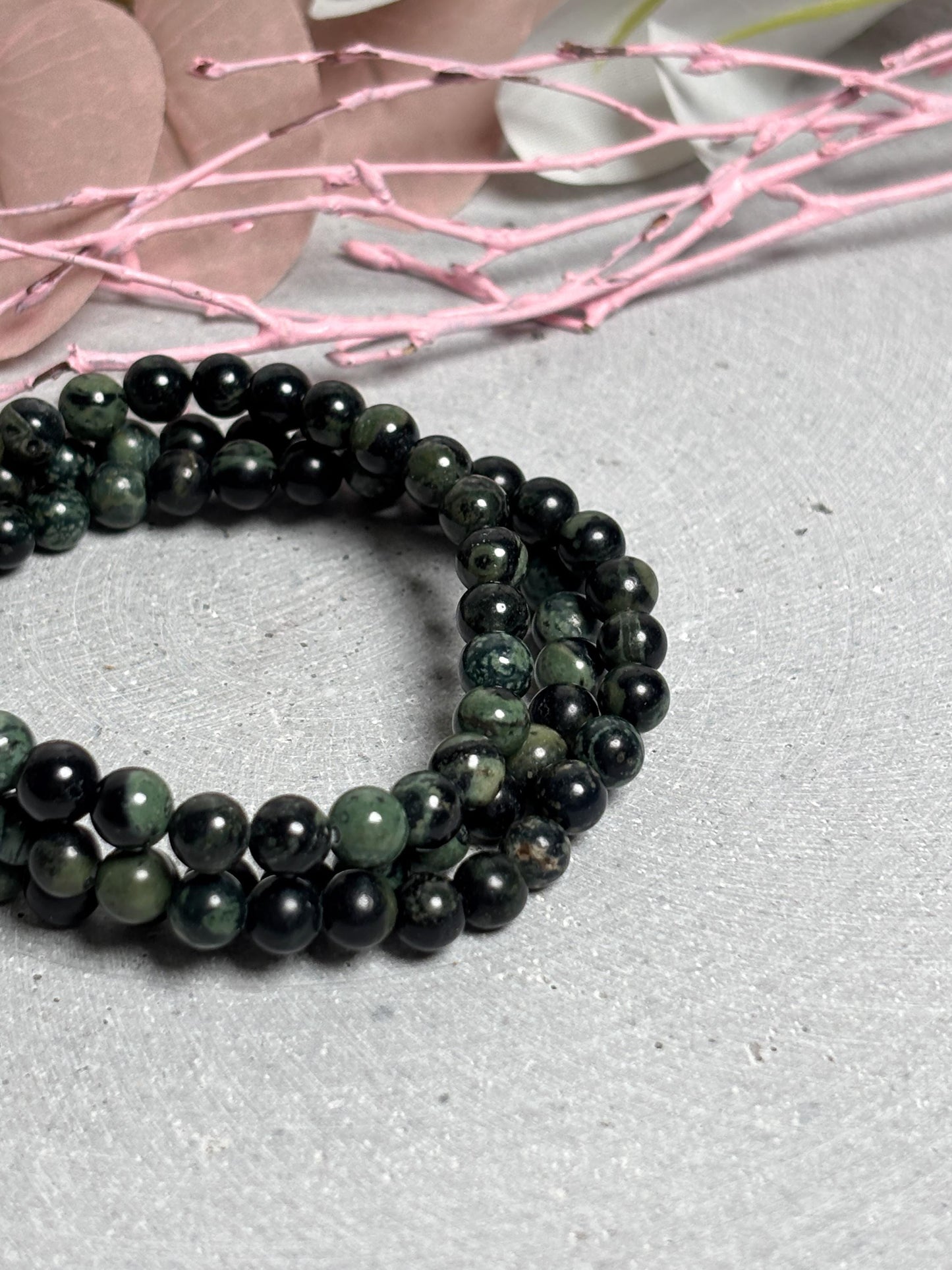 Kambaba Jaspis Perlenarmband 6mm Elastisch, Naturstein Armband grün, Heilstein Schmuck, Geschenk Idee